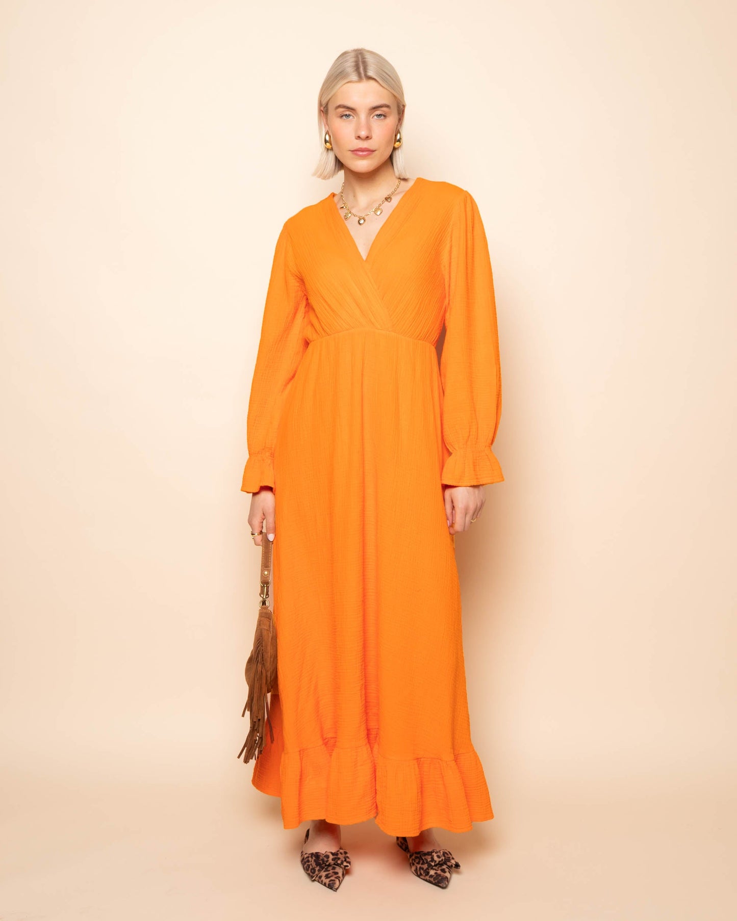 MOUSSELINE MAXI RUFFLE DRESS ORANJE