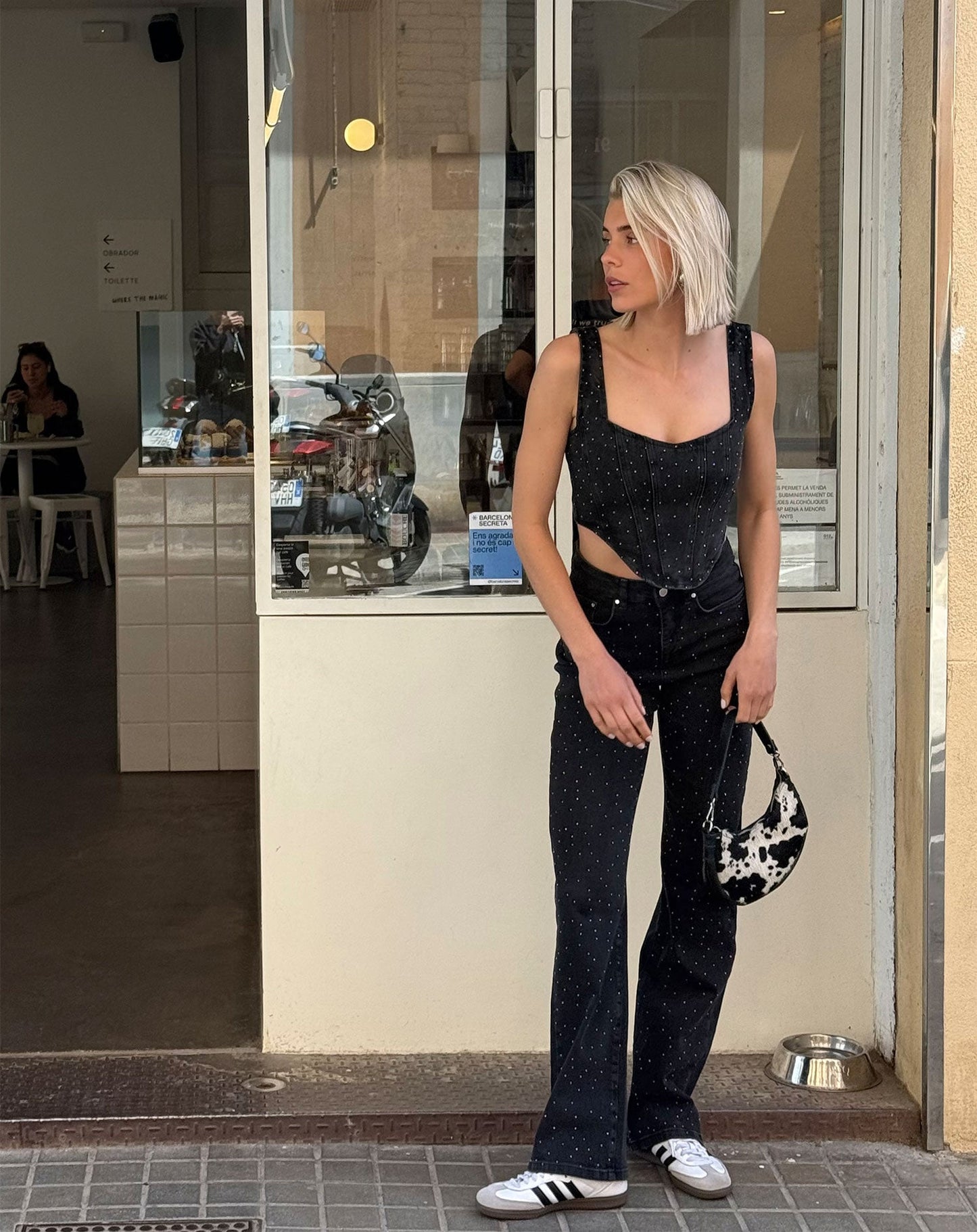 SMALL DIAMOND BOOTCUT JEANS DONKERGRIJS