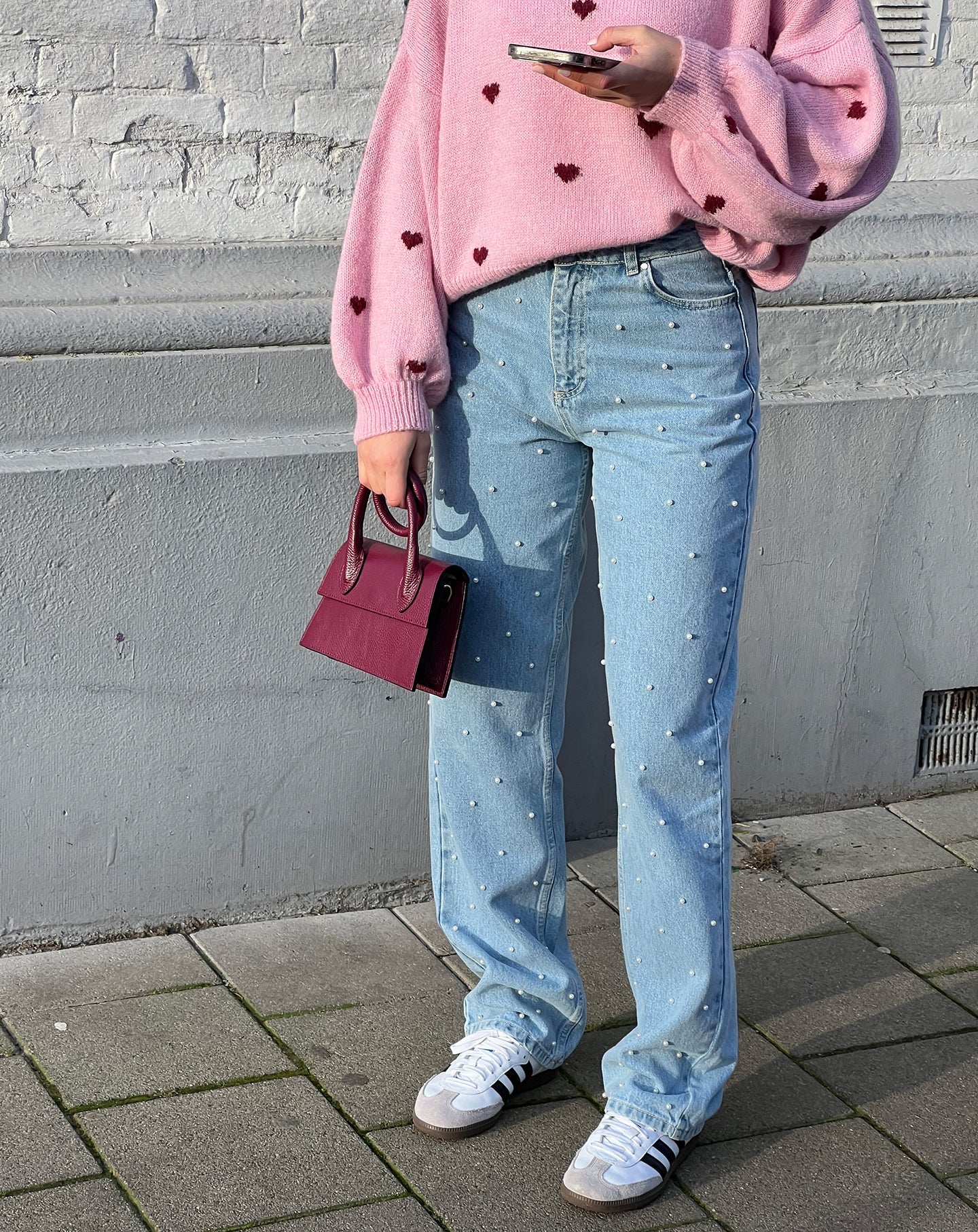 PEARL ALLOVER STRAIGHT LEG JEANS LICHTBLAUW