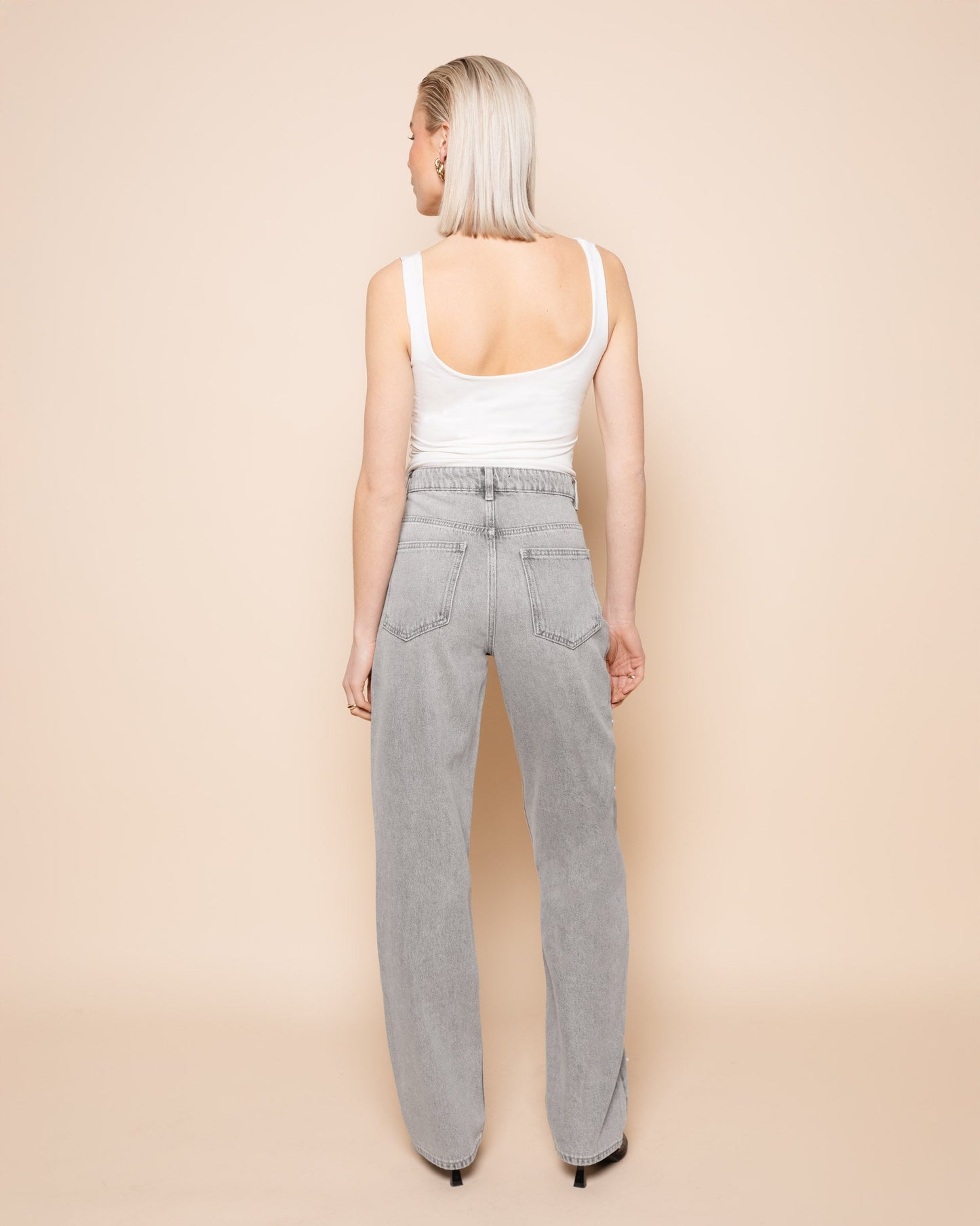 PEARL ALLOVER STRAIGHT LEG JEANS LICHTGRIJS