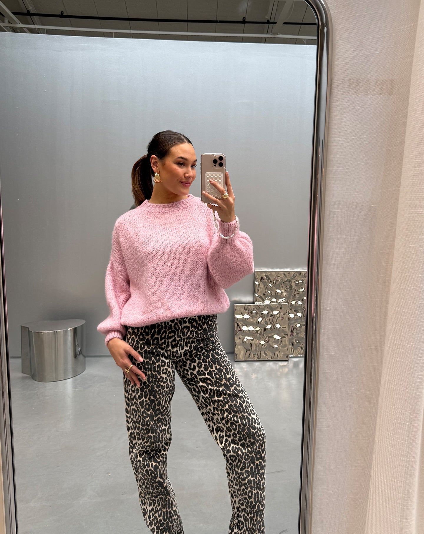 LEOPARD ALLOVER JEANS BEIGE