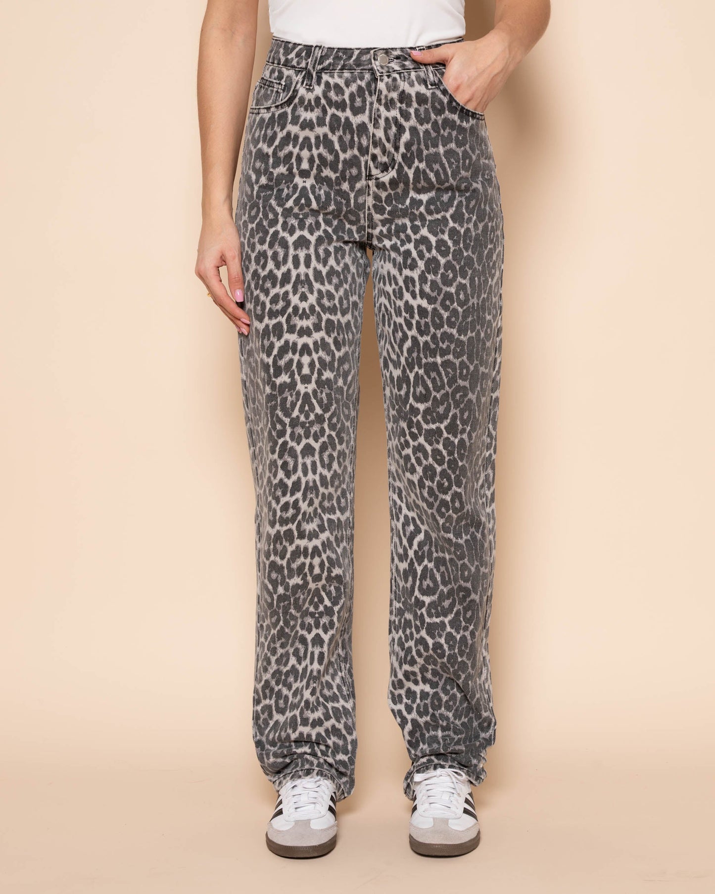 LEOPARD ALLOVER JEANS GRIJS