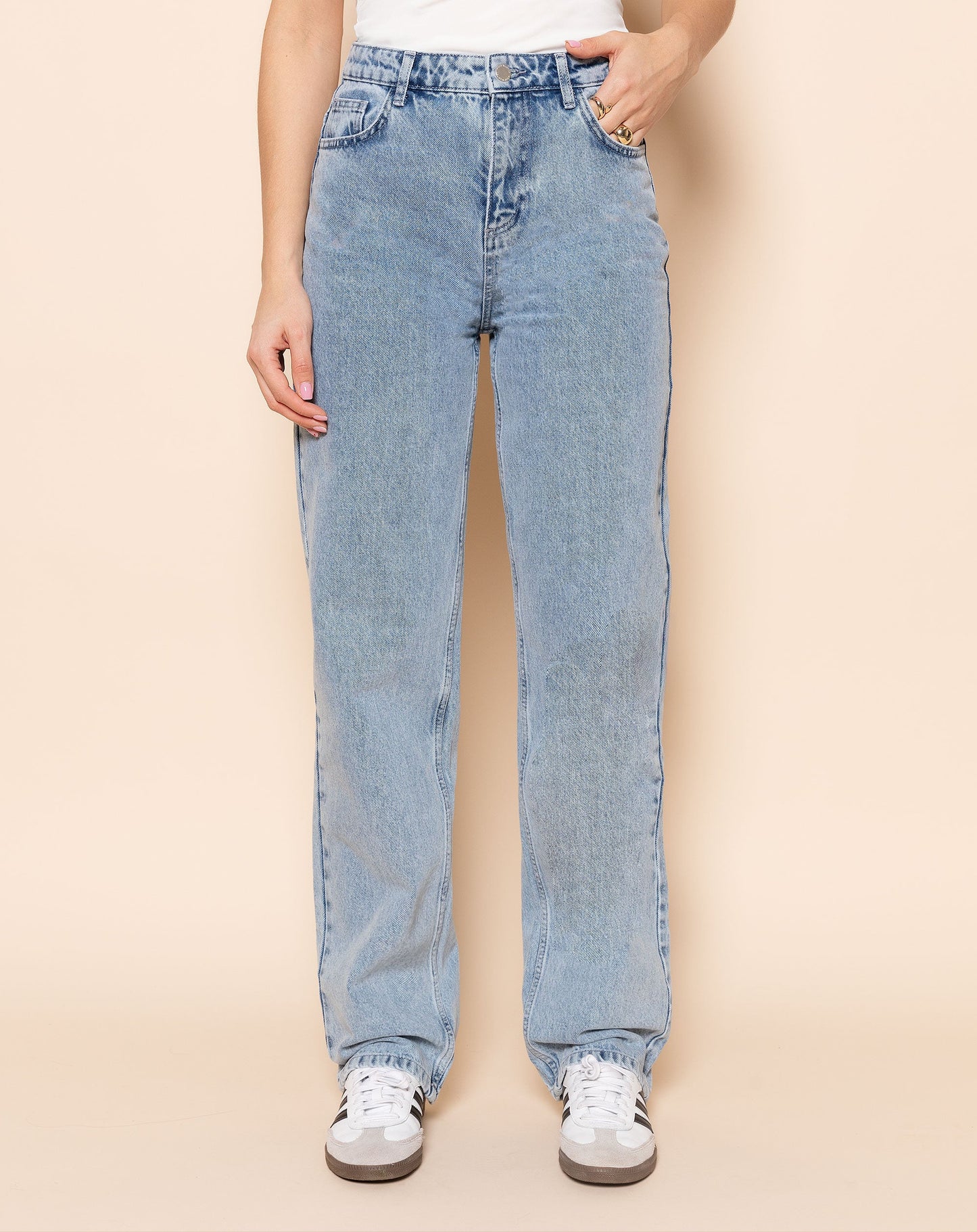DENIM STRAIGHT LEG JEANS BLAUW