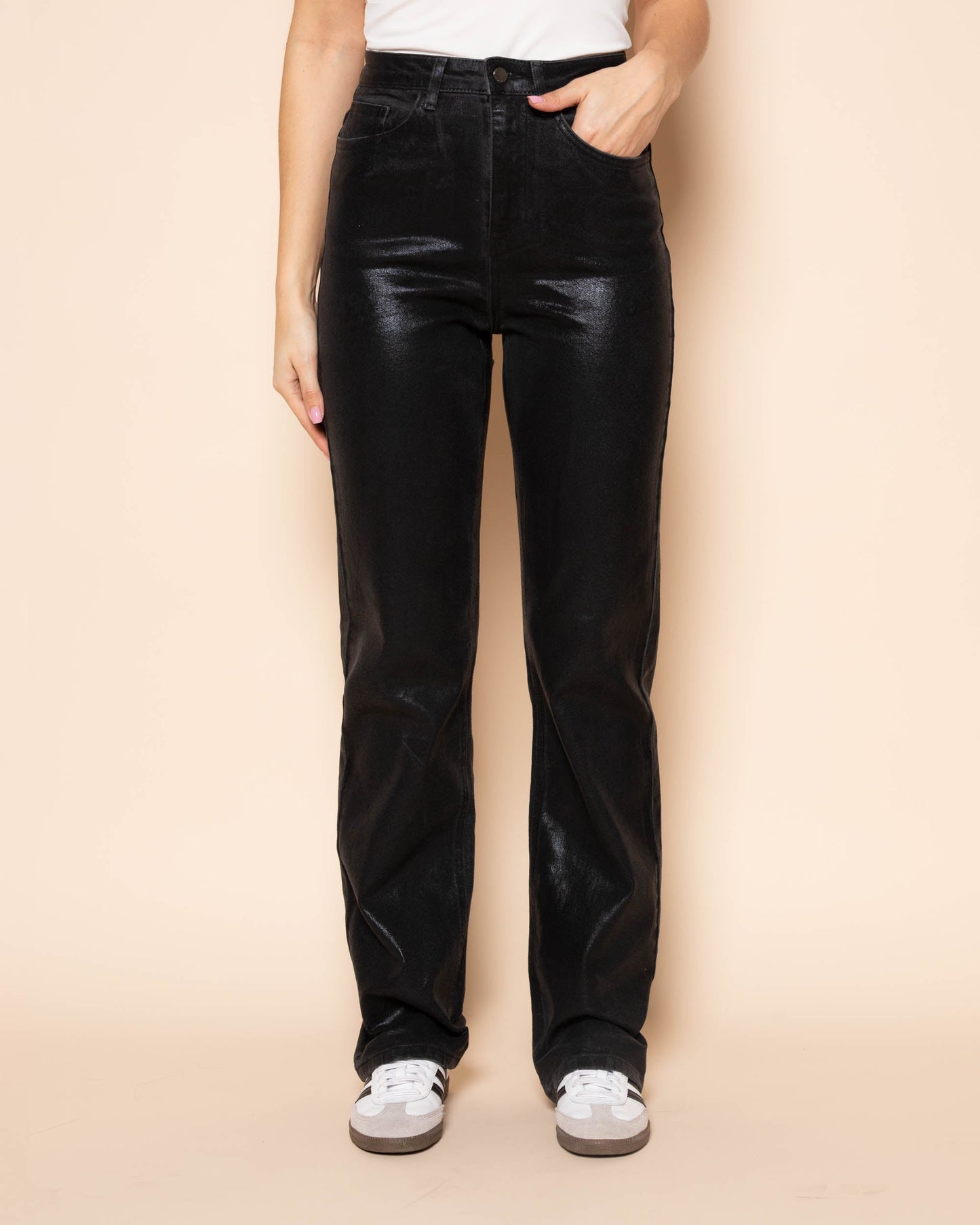 METALLIC BOOTCUT JEANS DONKERGRIJS