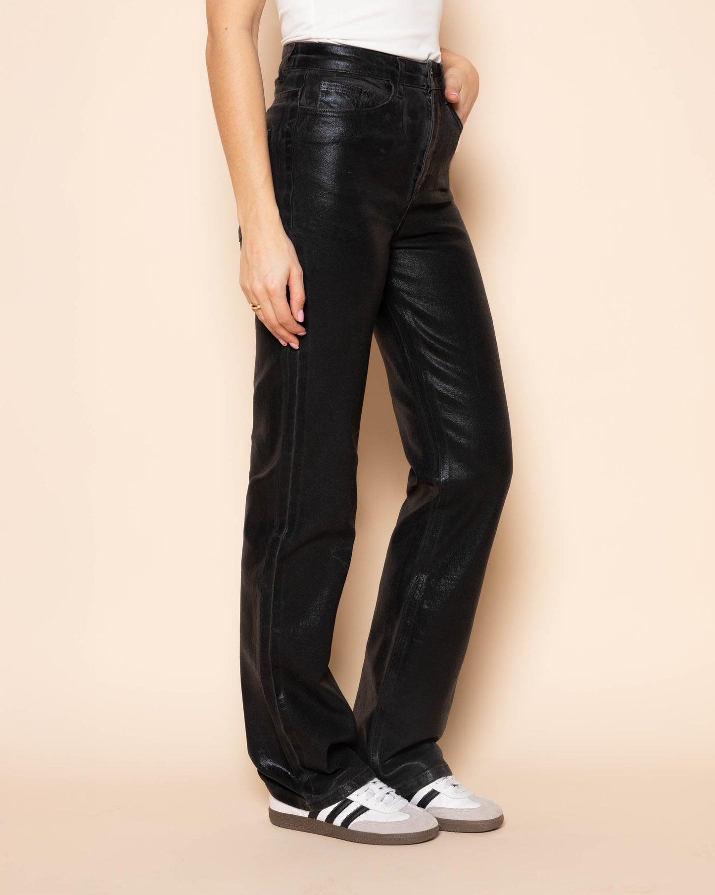 METALLIC BOOTCUT JEANS DONKERGRIJS