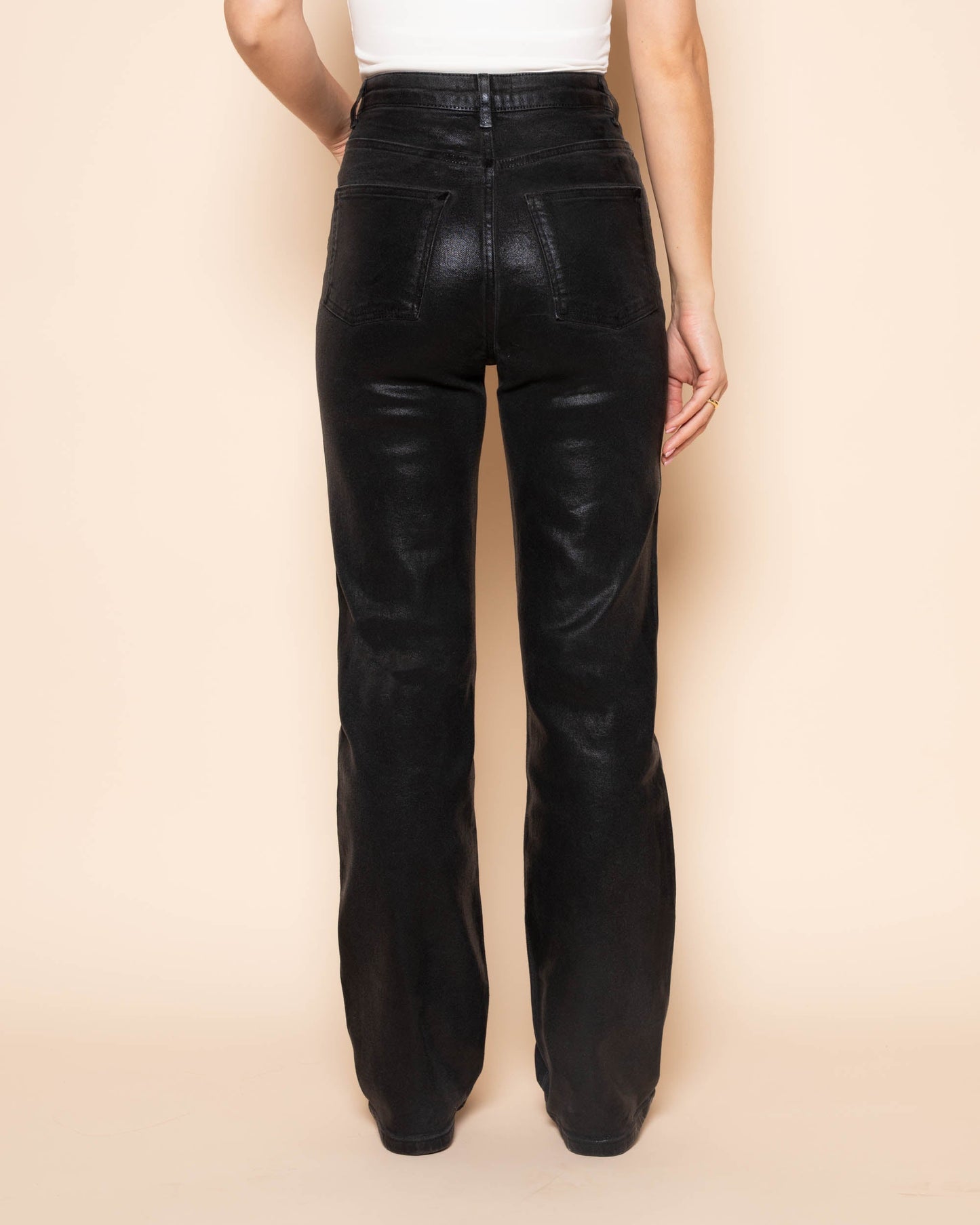 METALLIC BOOTCUT JEANS DONKERGRIJS