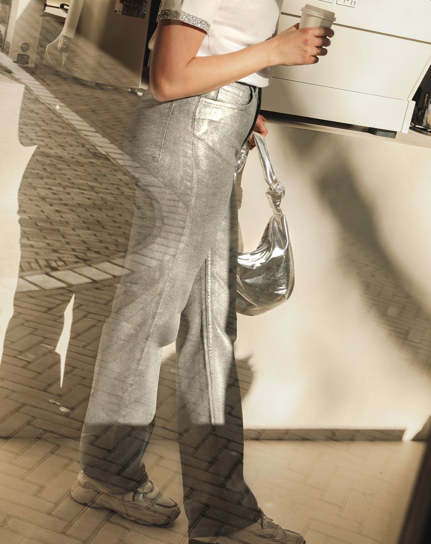 METALLIC BOOTCUT JEANS GRIJS