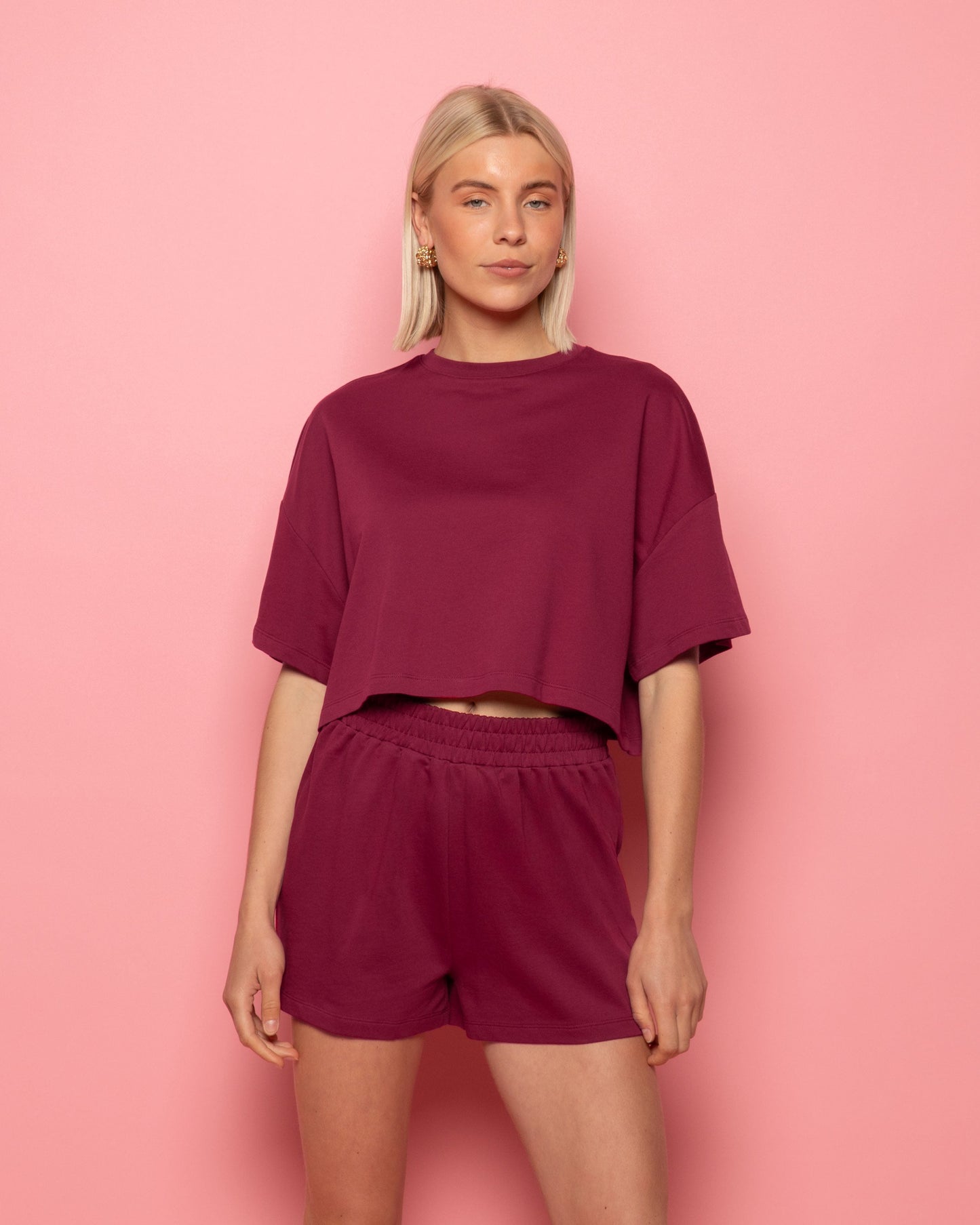 SOLID SWEAT SHORTS BURGUNDY