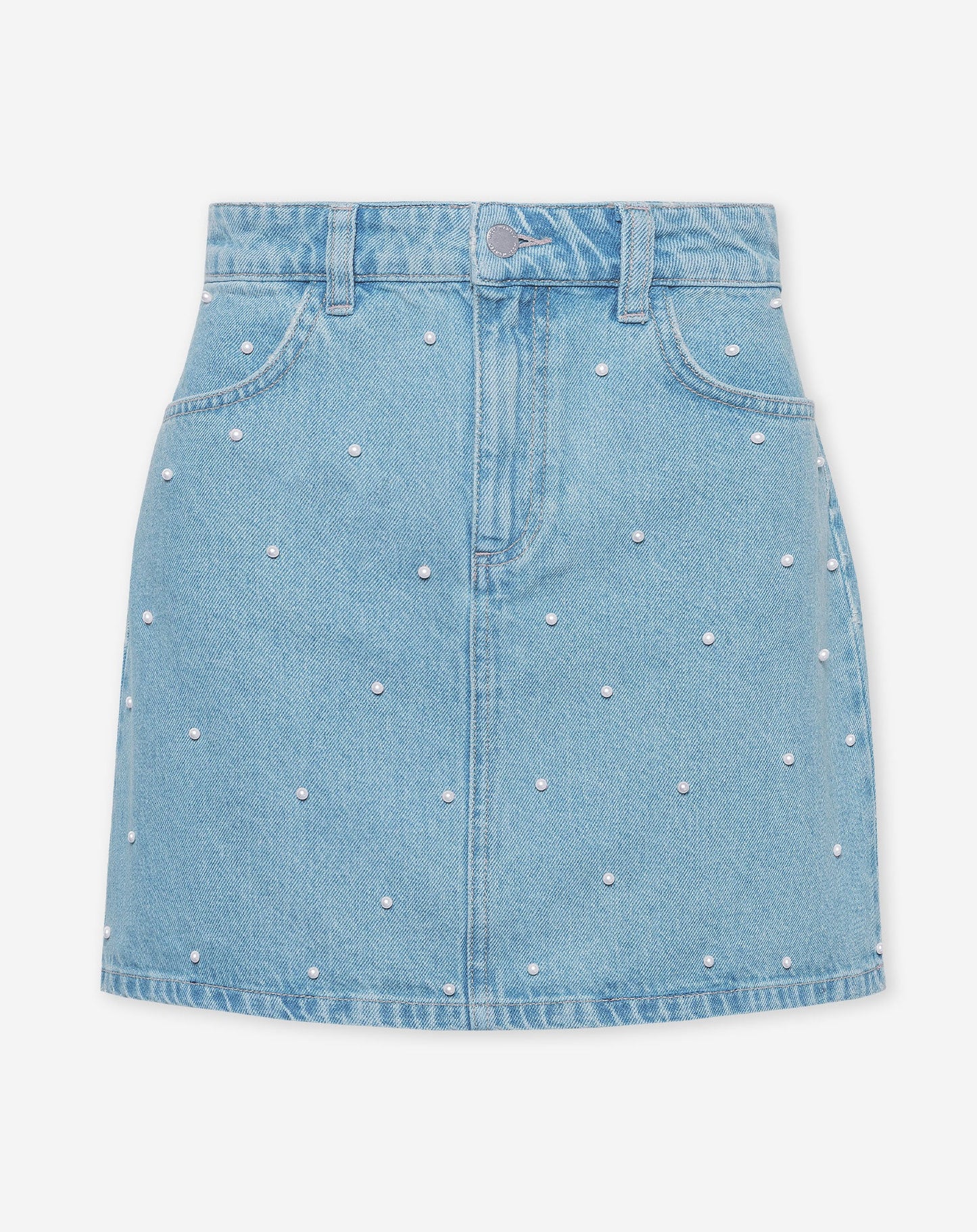 PEARL ALLOVER DENIM SKIRT LICHTBLAUW