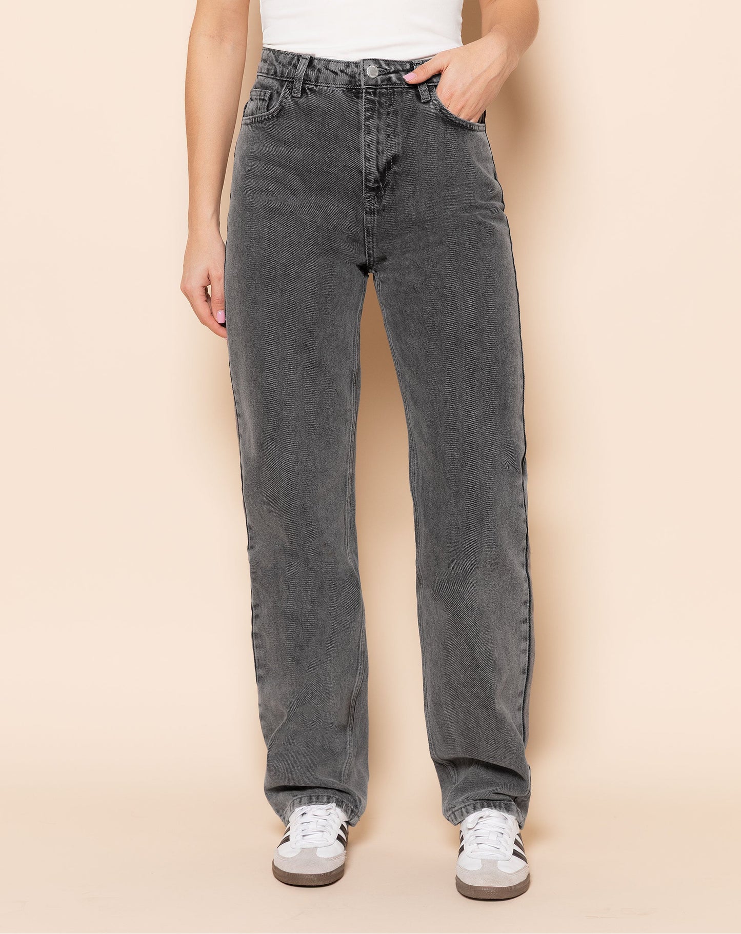 DENIM STRAIGHT LEG JEANS GRIJS