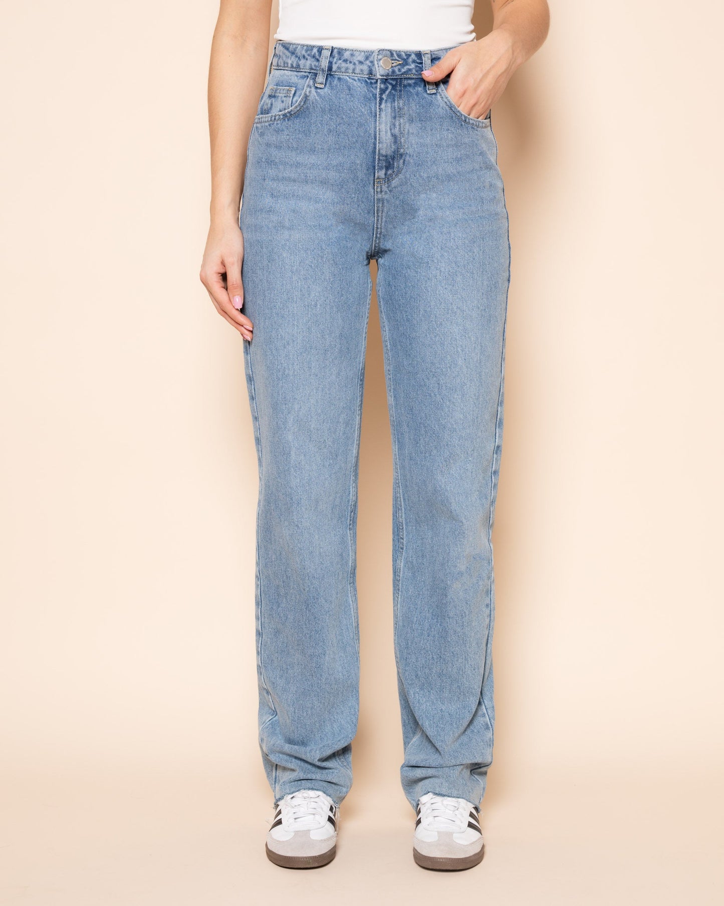 DENIM STRAIGHT LEG JEANS MID BLAUW