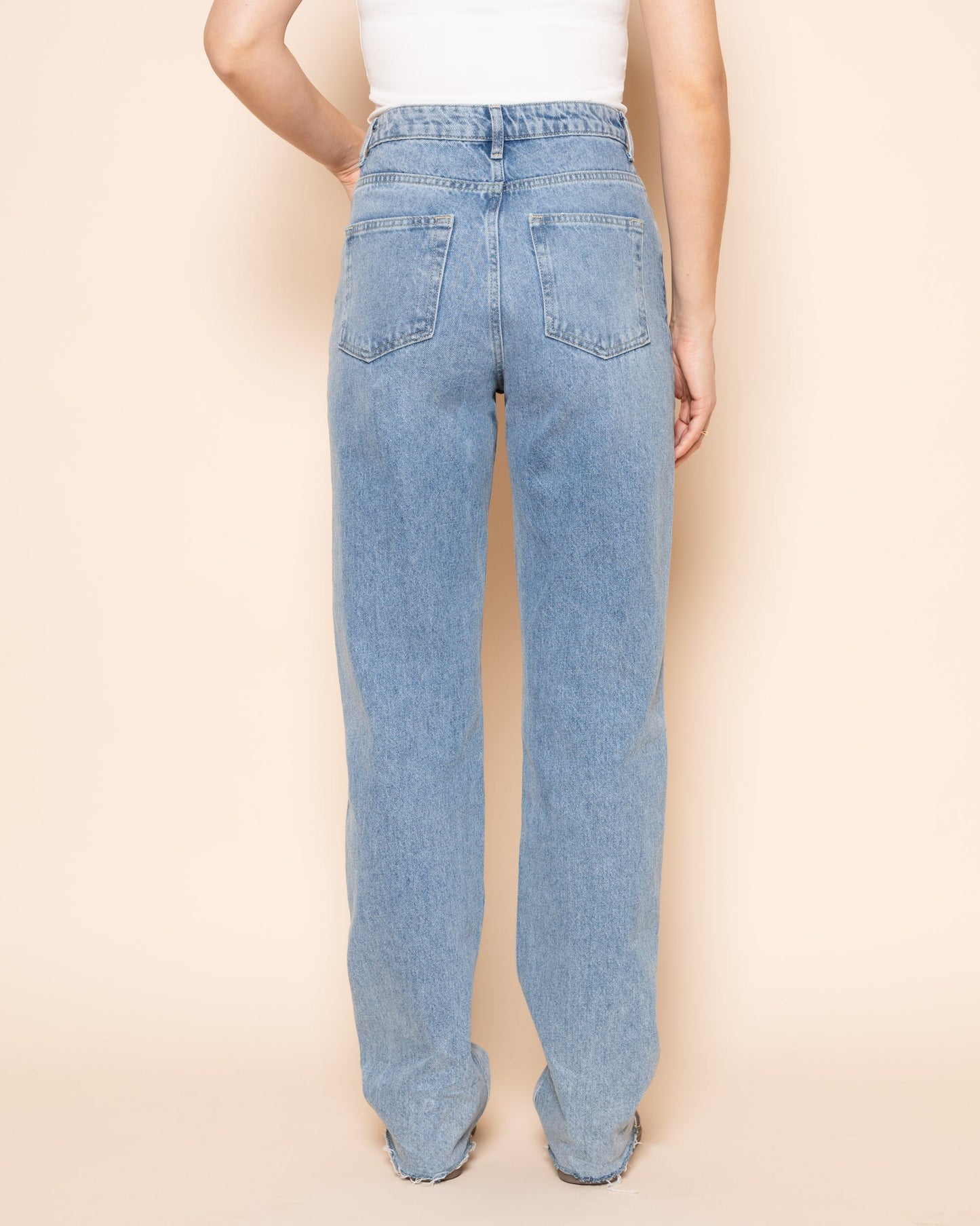 DENIM STRAIGHT LEG JEANS MID BLAUW