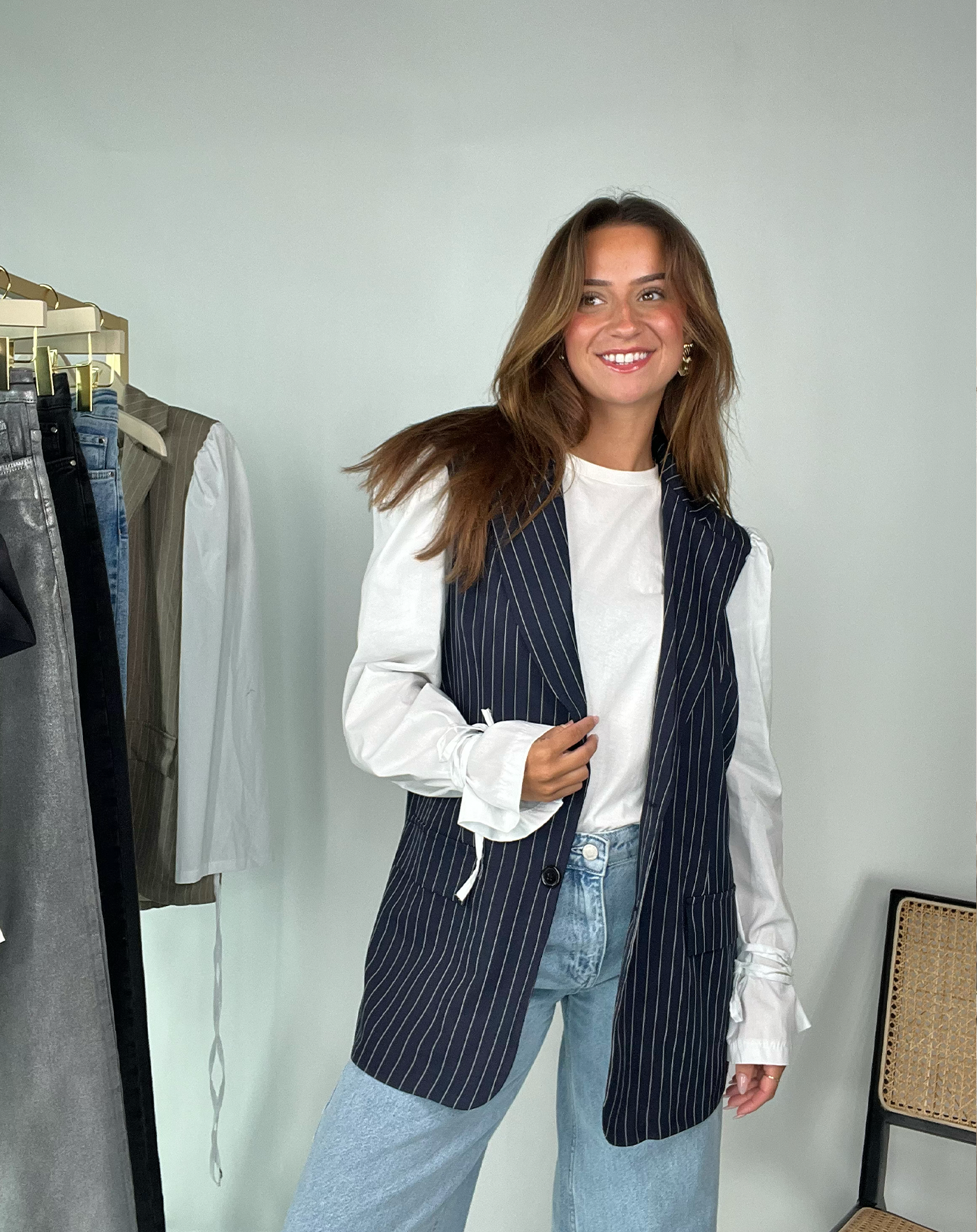 SERA PINSTRIPE BLAZER DONKERBLAUW