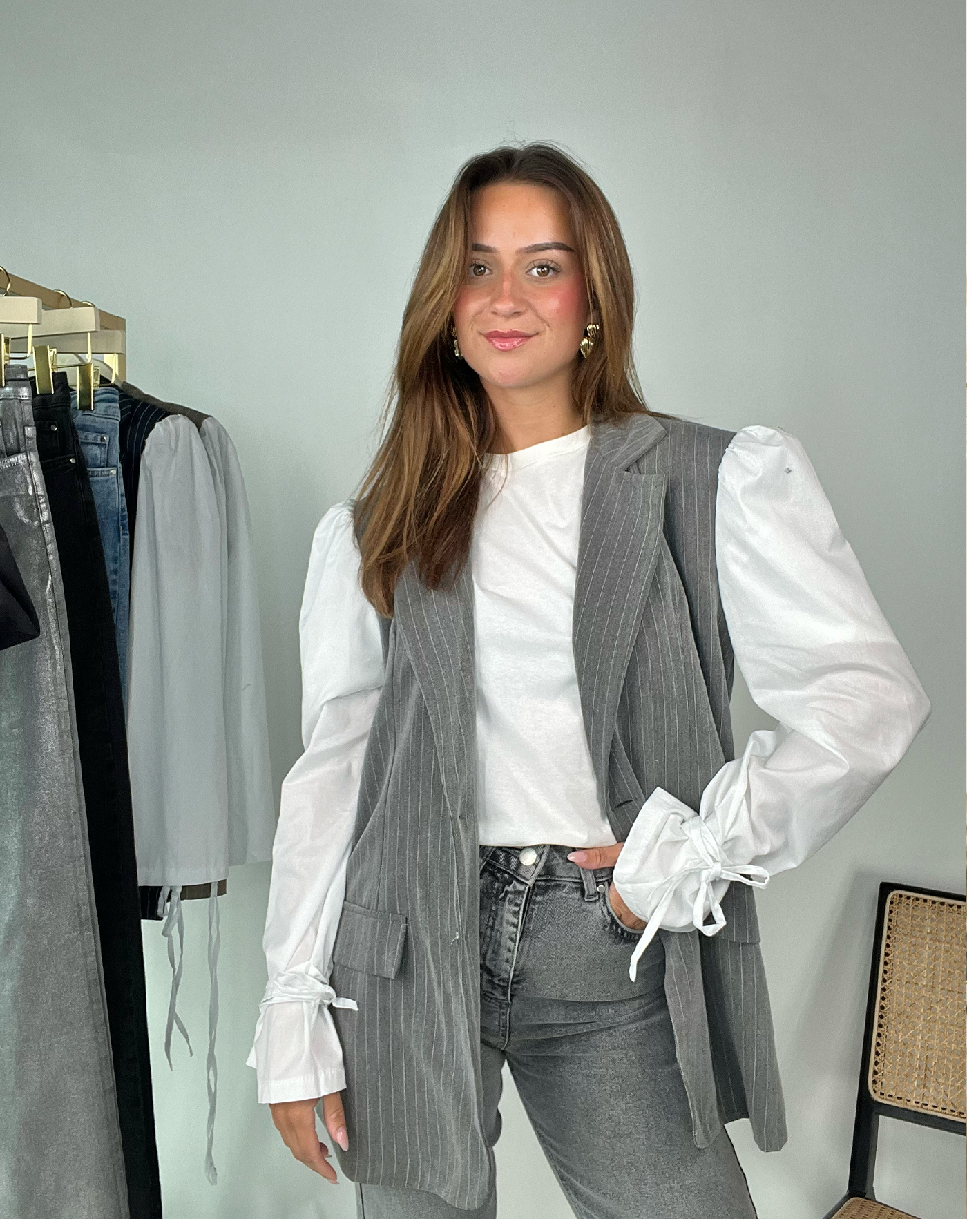 SERA PINSTRIPE BLAZER GRIJS