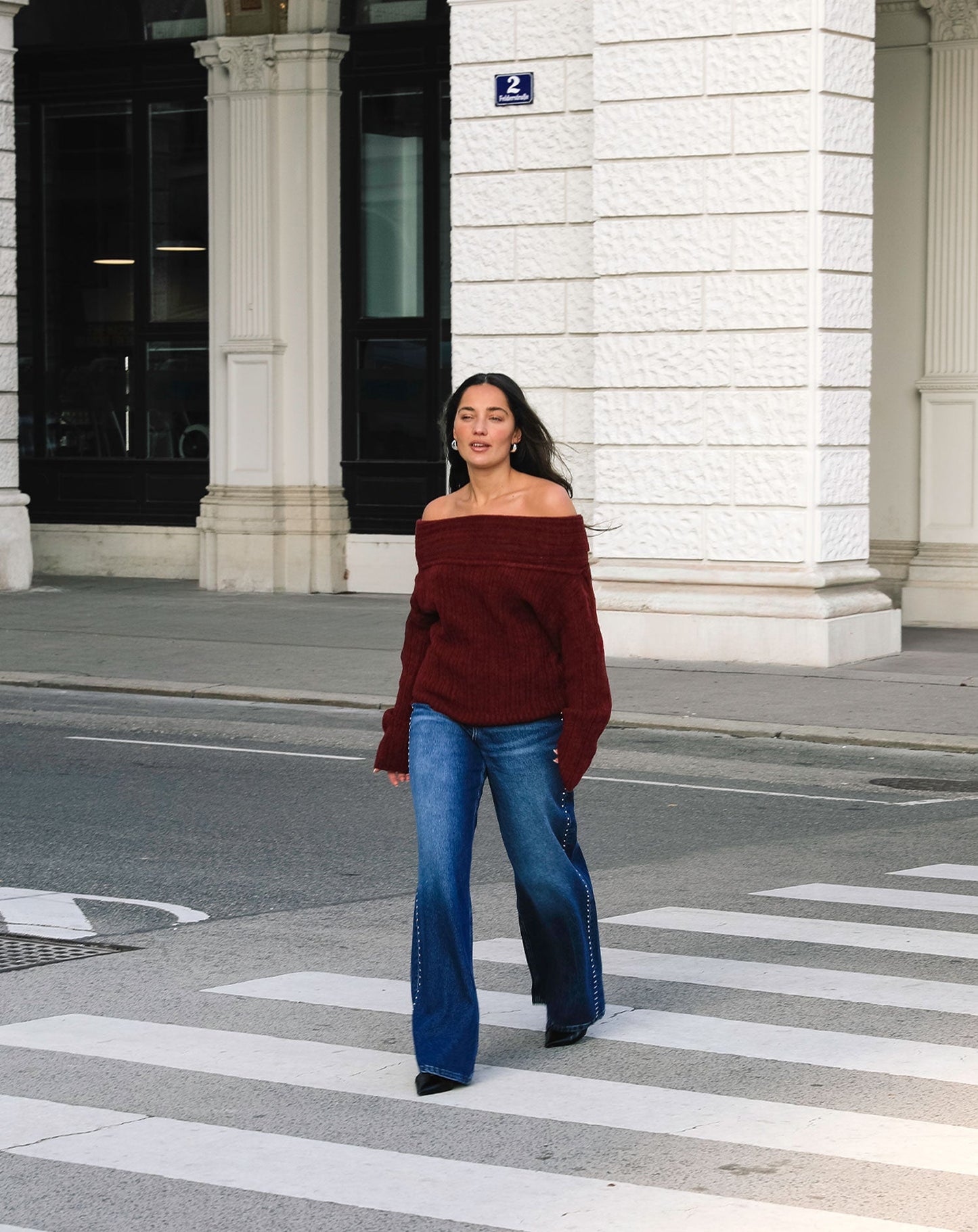 STUD WIDE LEG JEANS DONKERBLAUW