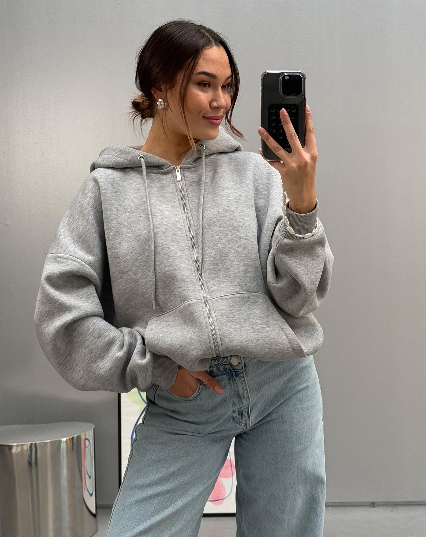OVERSIZED ZIPPER HOODIE GRIJS