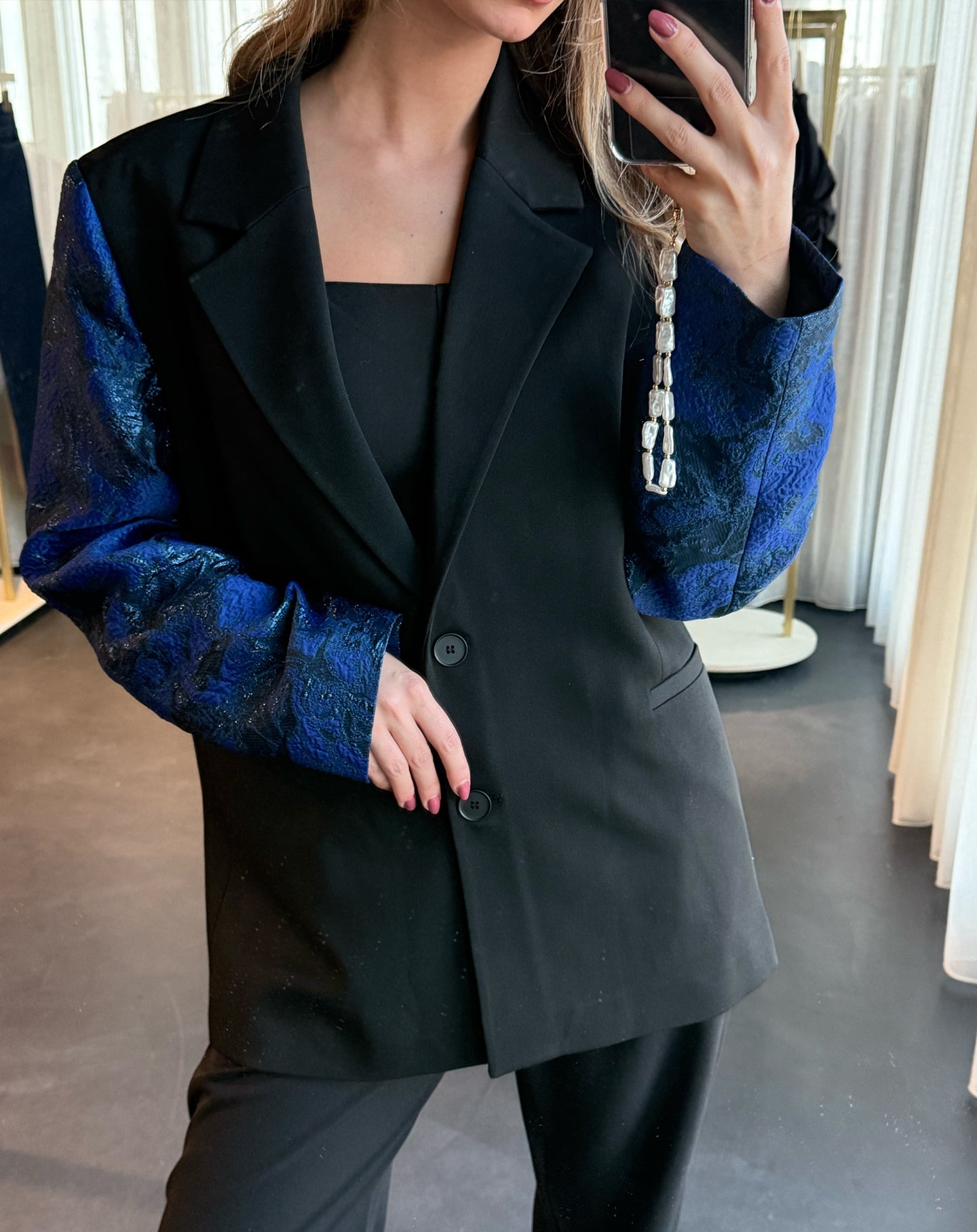 SENNA JACQUARD SLEEVE BLAZER KOBALTBLAUW