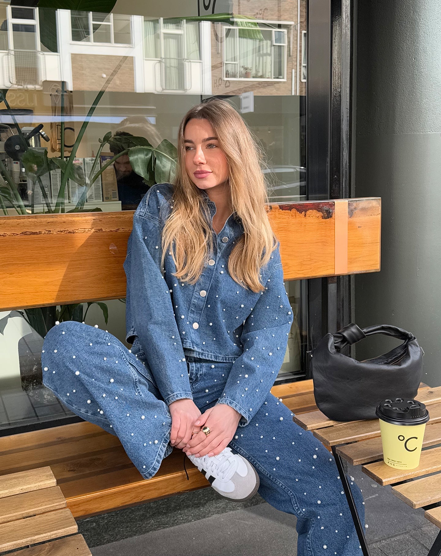 PEARL MIX DENIM JACKET BLAUW