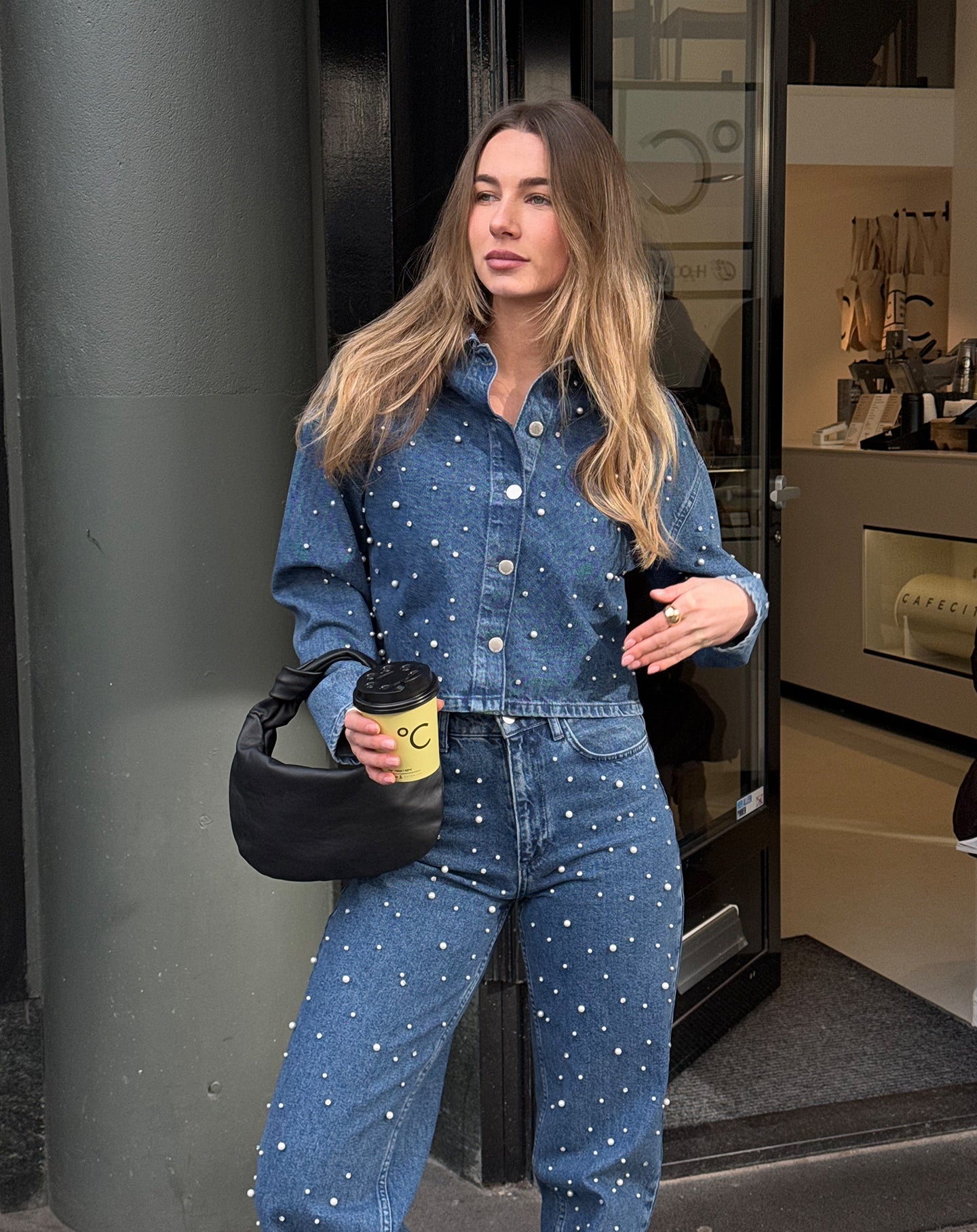 PEARL MIX DENIM JACKET BLAUW