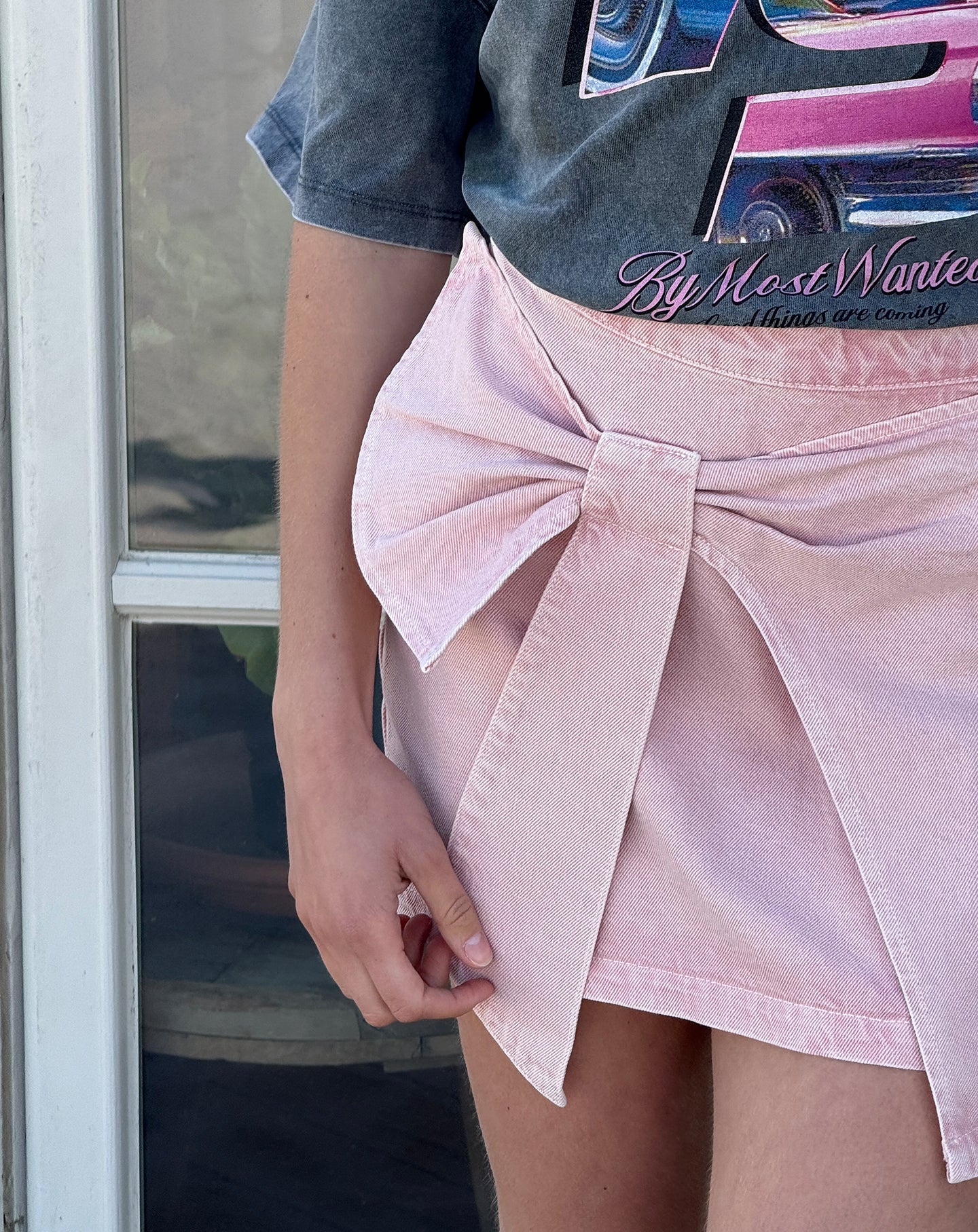 BOW DENIM SKIRT LICHTROZE