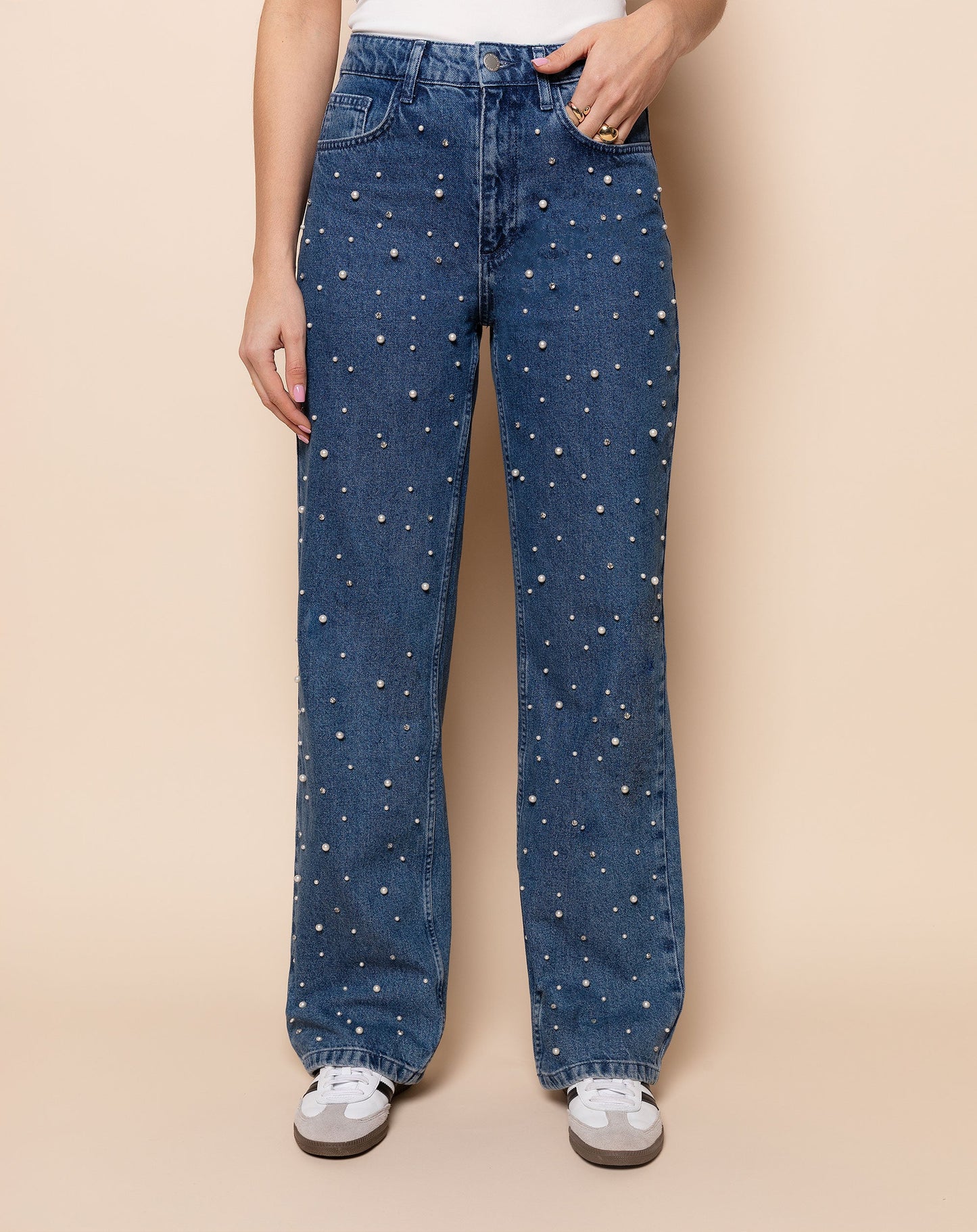 PEARL MIX STRAIGHT LEG JEANS BLAUW