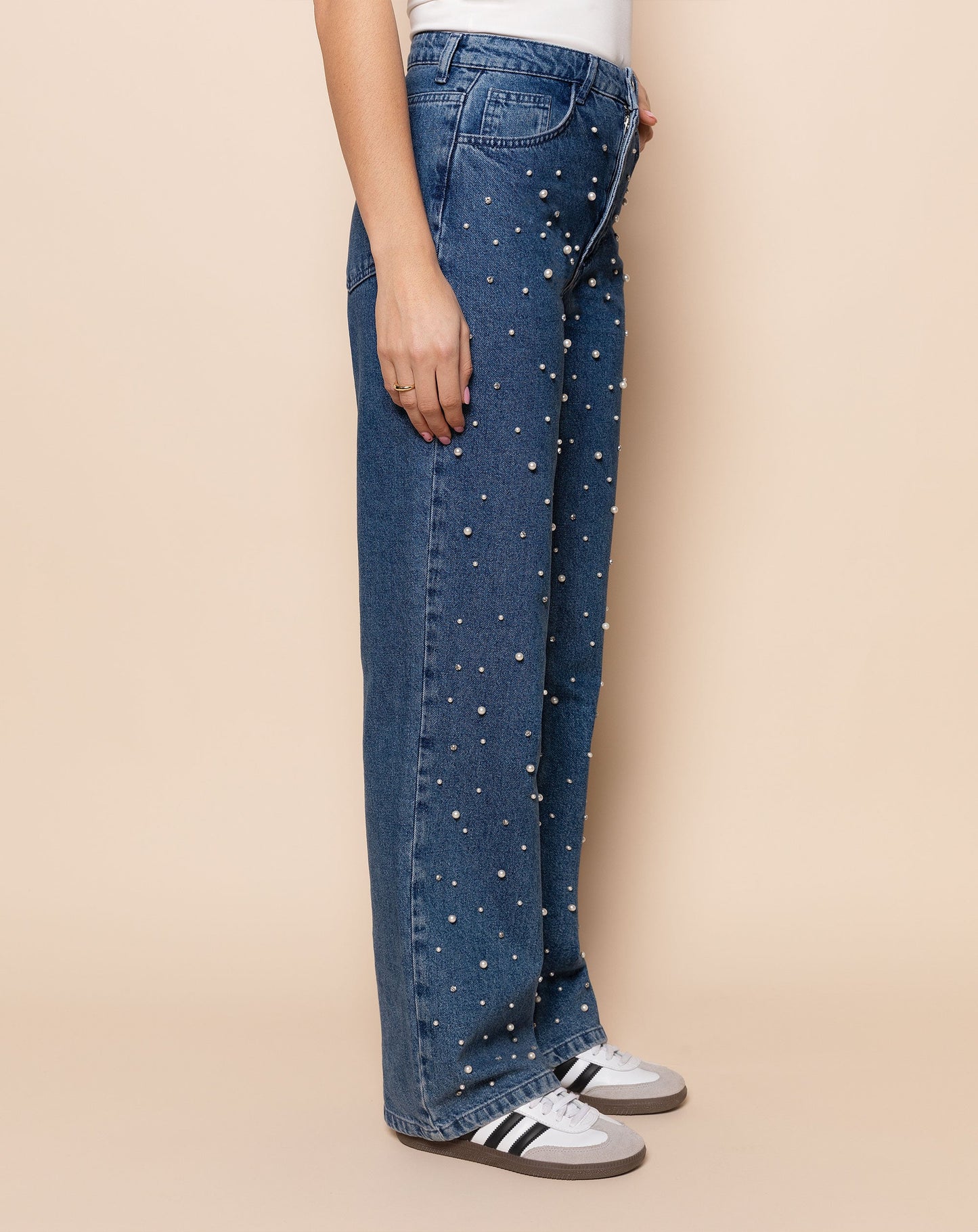 PEARL MIX STRAIGHT LEG JEANS BLAUW