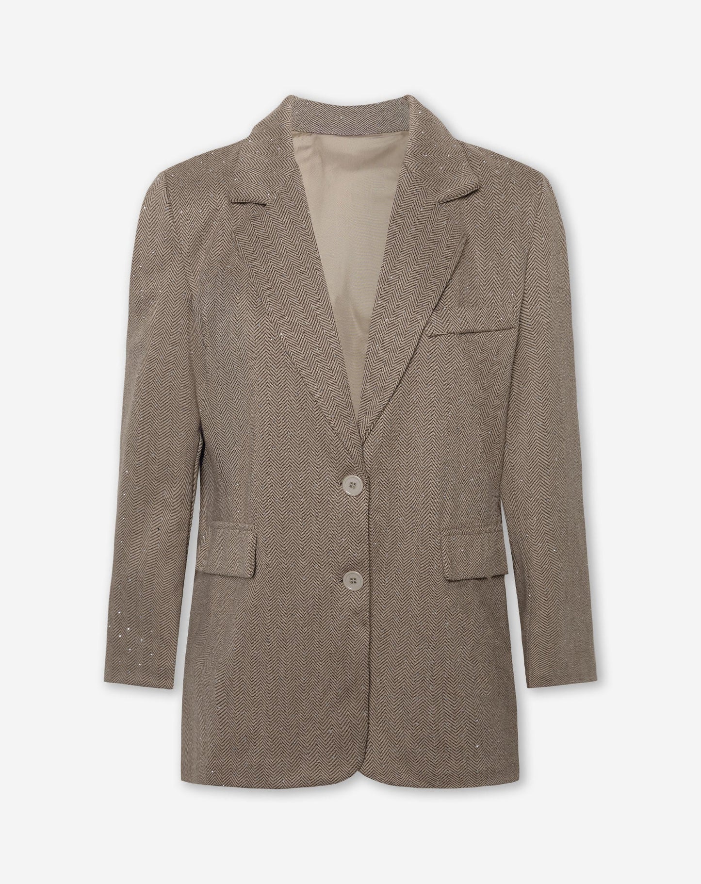 DIAMOND STUDS HERRINGBONE WRAP BACK BLAZER BRUIN