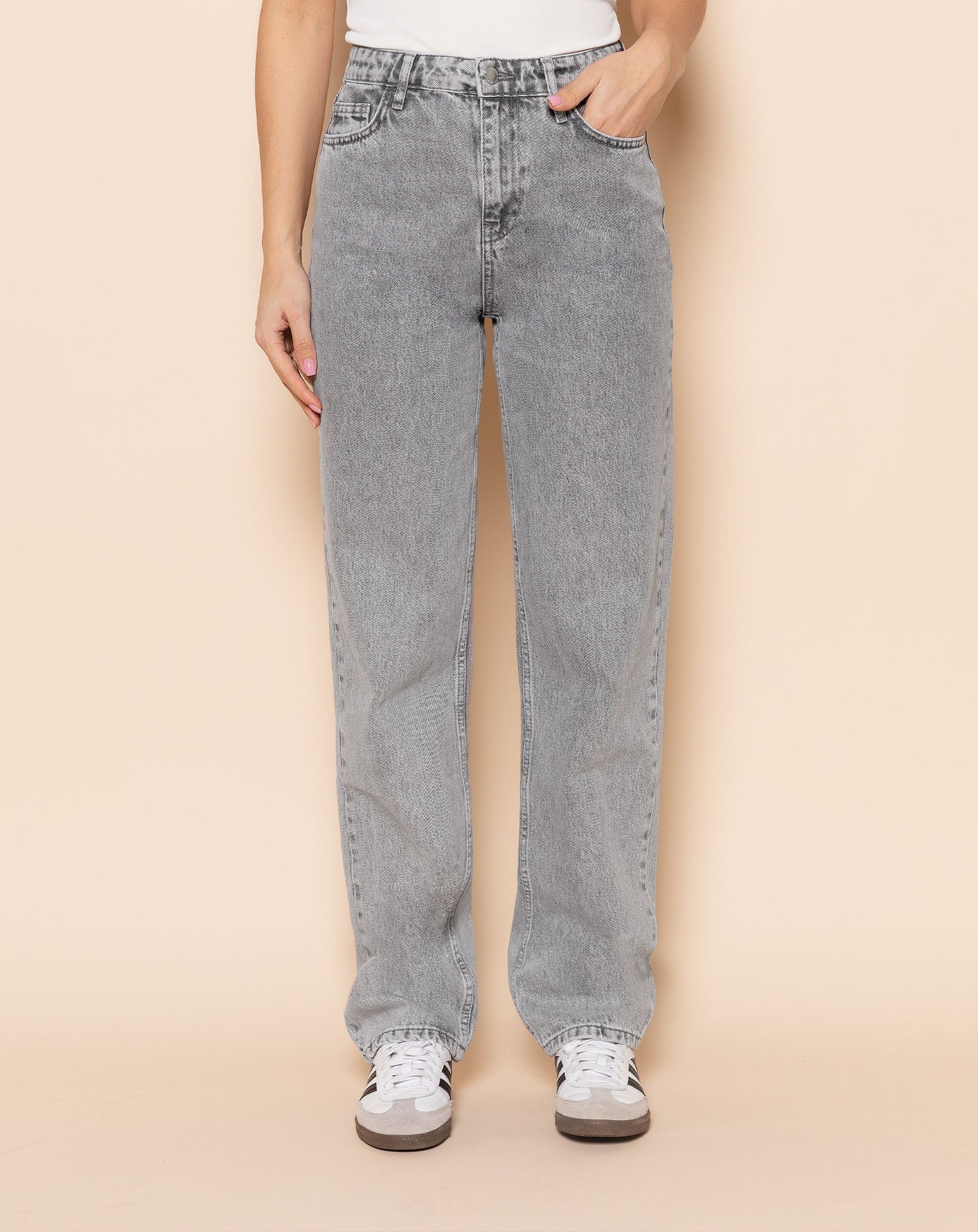 DENIM STRAIGHT LEG JEANS LICHTGRIJS