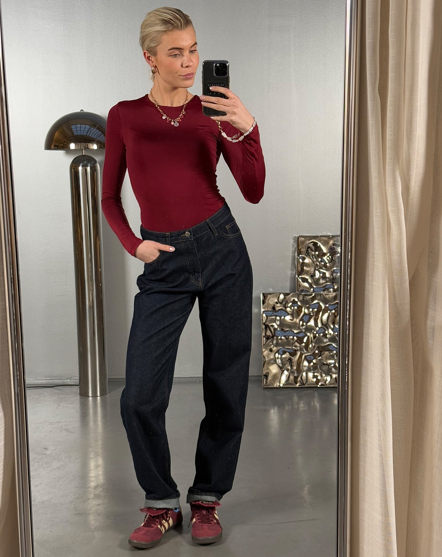 DENIM STRAIGHT LEG JEANS DONKERBLAUW