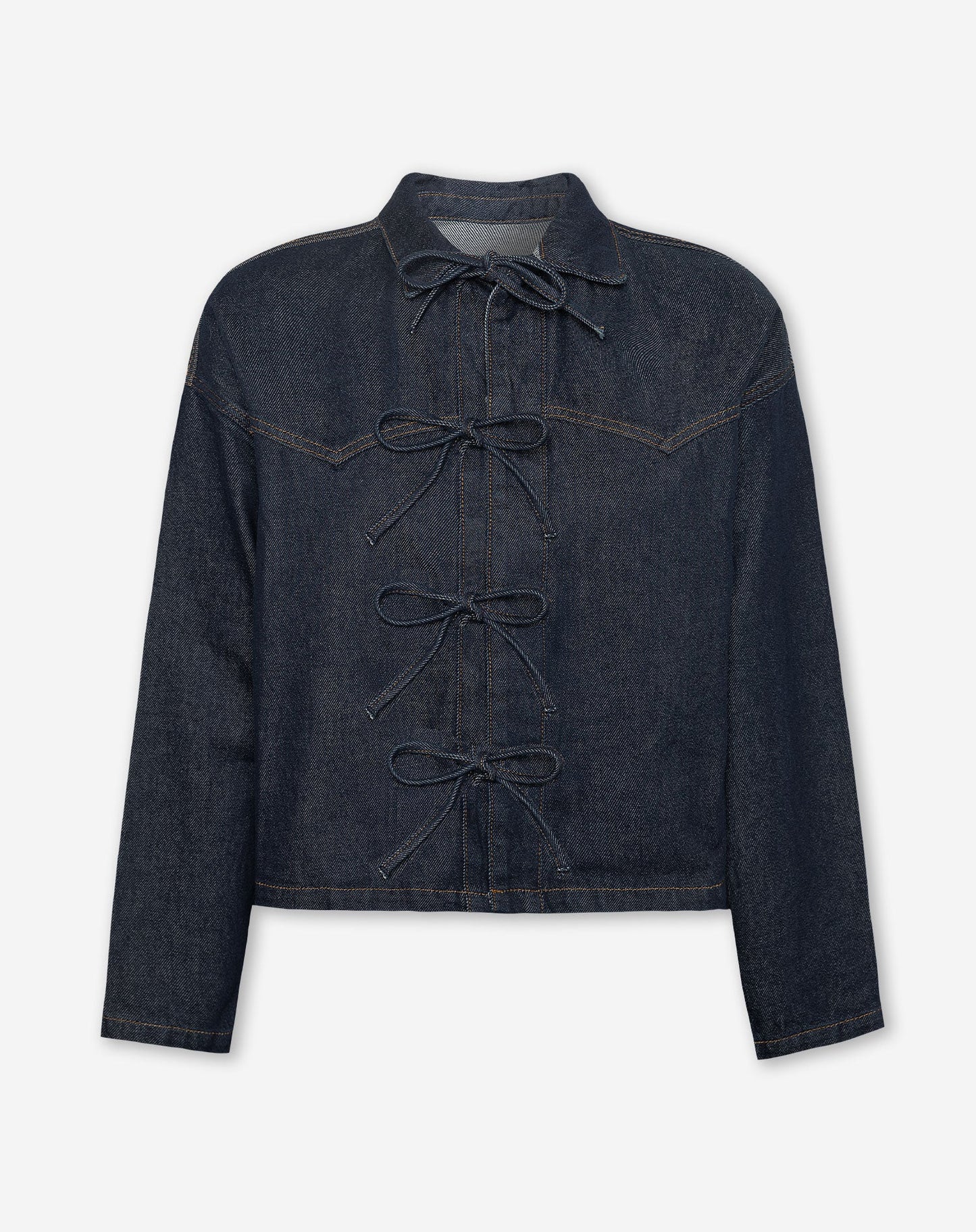 BOW DENIM BLOUSE DONKERBLAUW