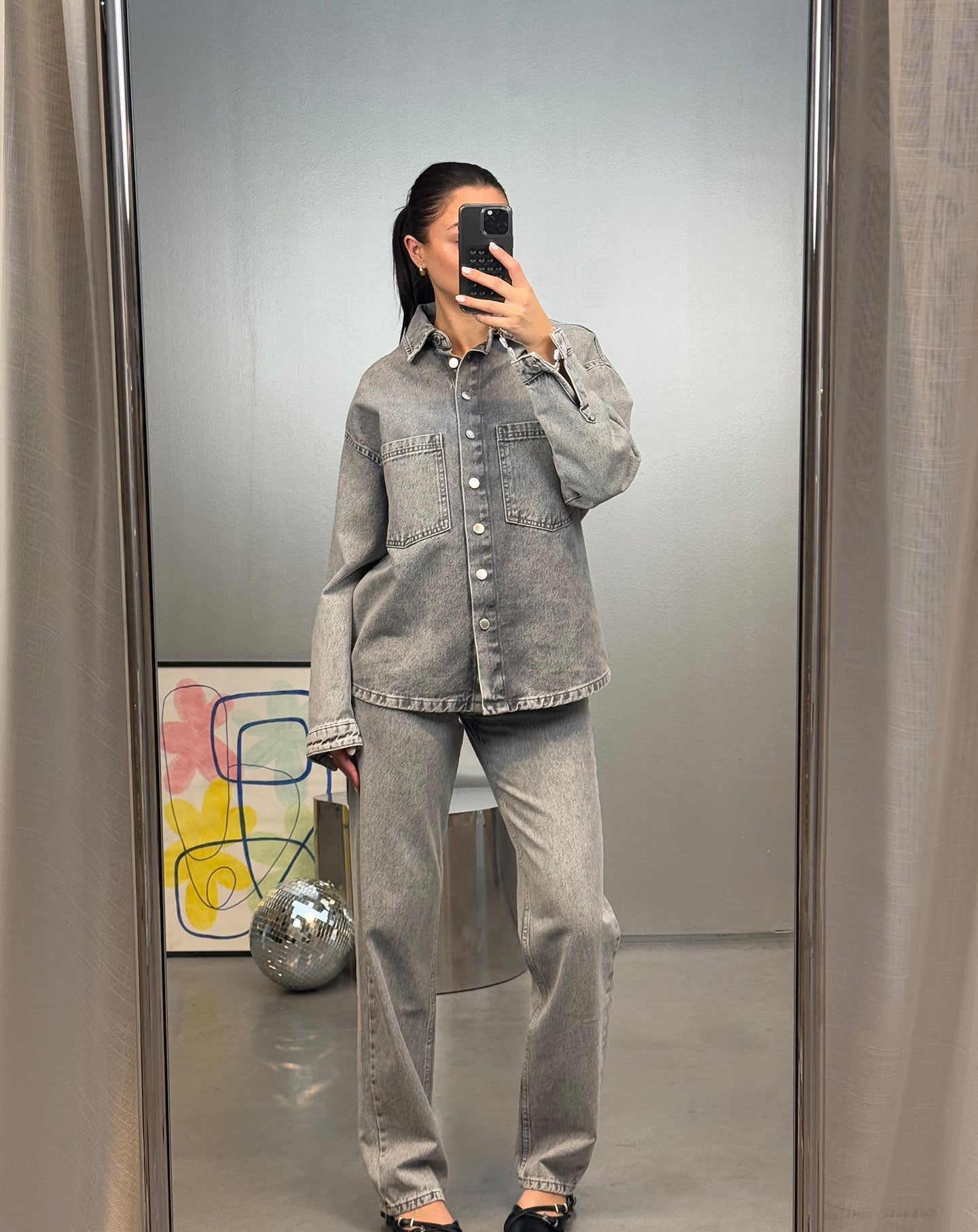 OLIVA DENIM SHACKET LICHTGRIJS