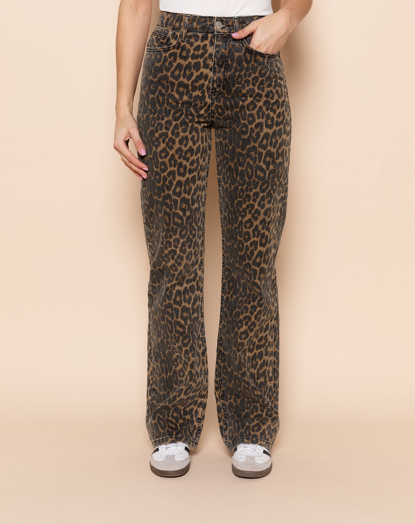 LEOPARD BOOTCUT JEANS ZWART