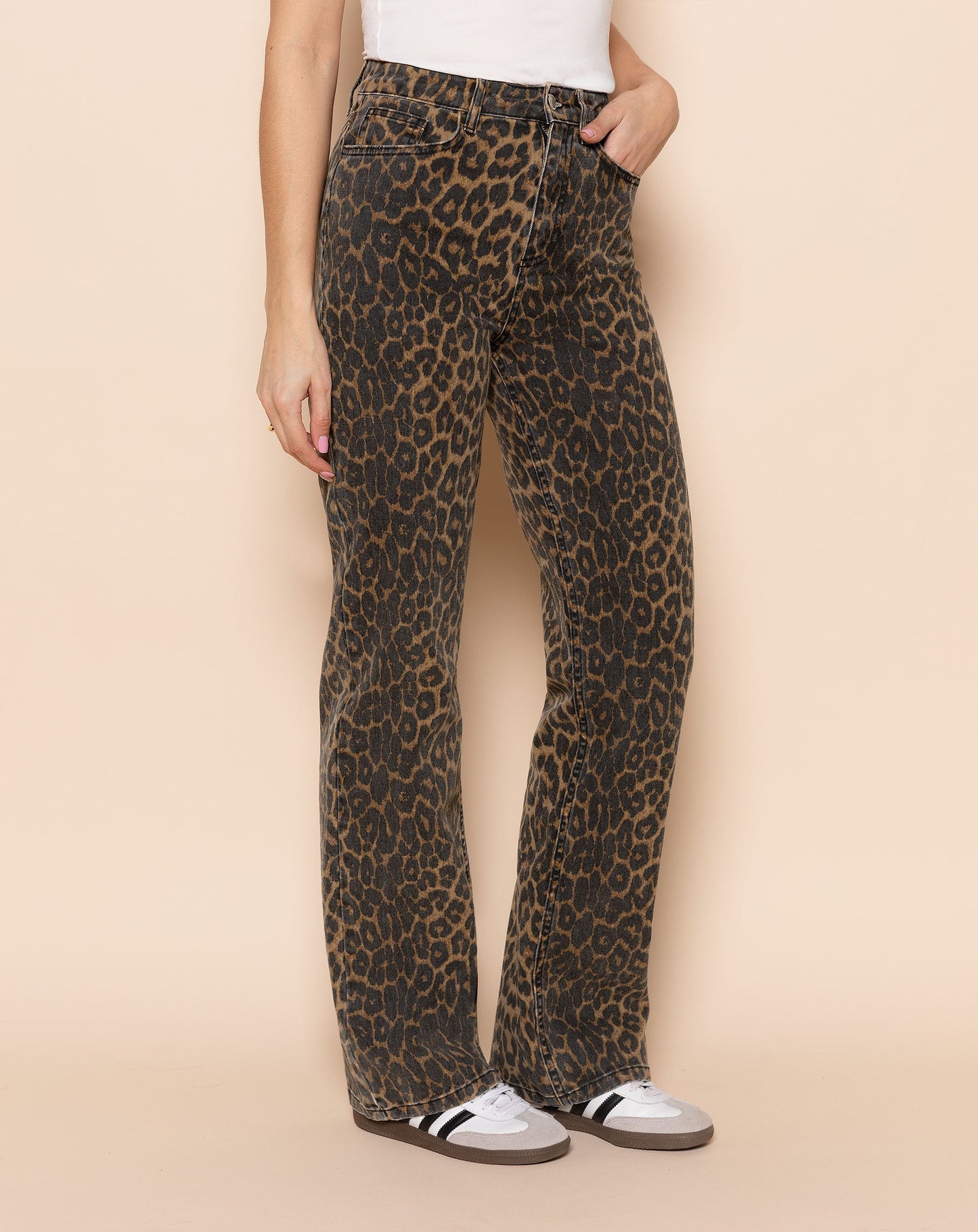 LEOPARD BOOTCUT JEANS ZWART
