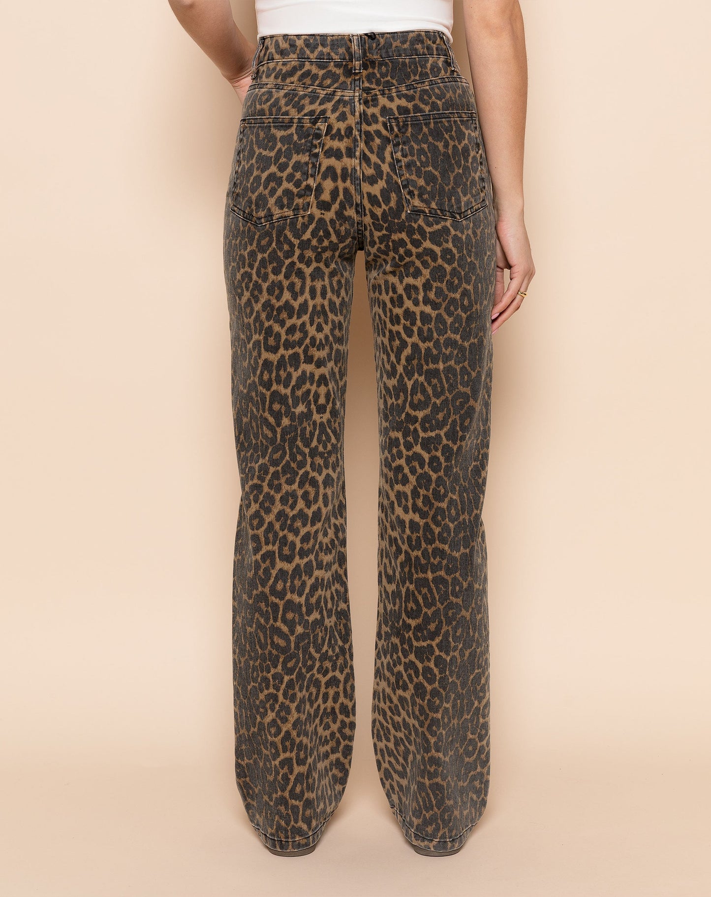 LEOPARD BOOTCUT JEANS ZWART