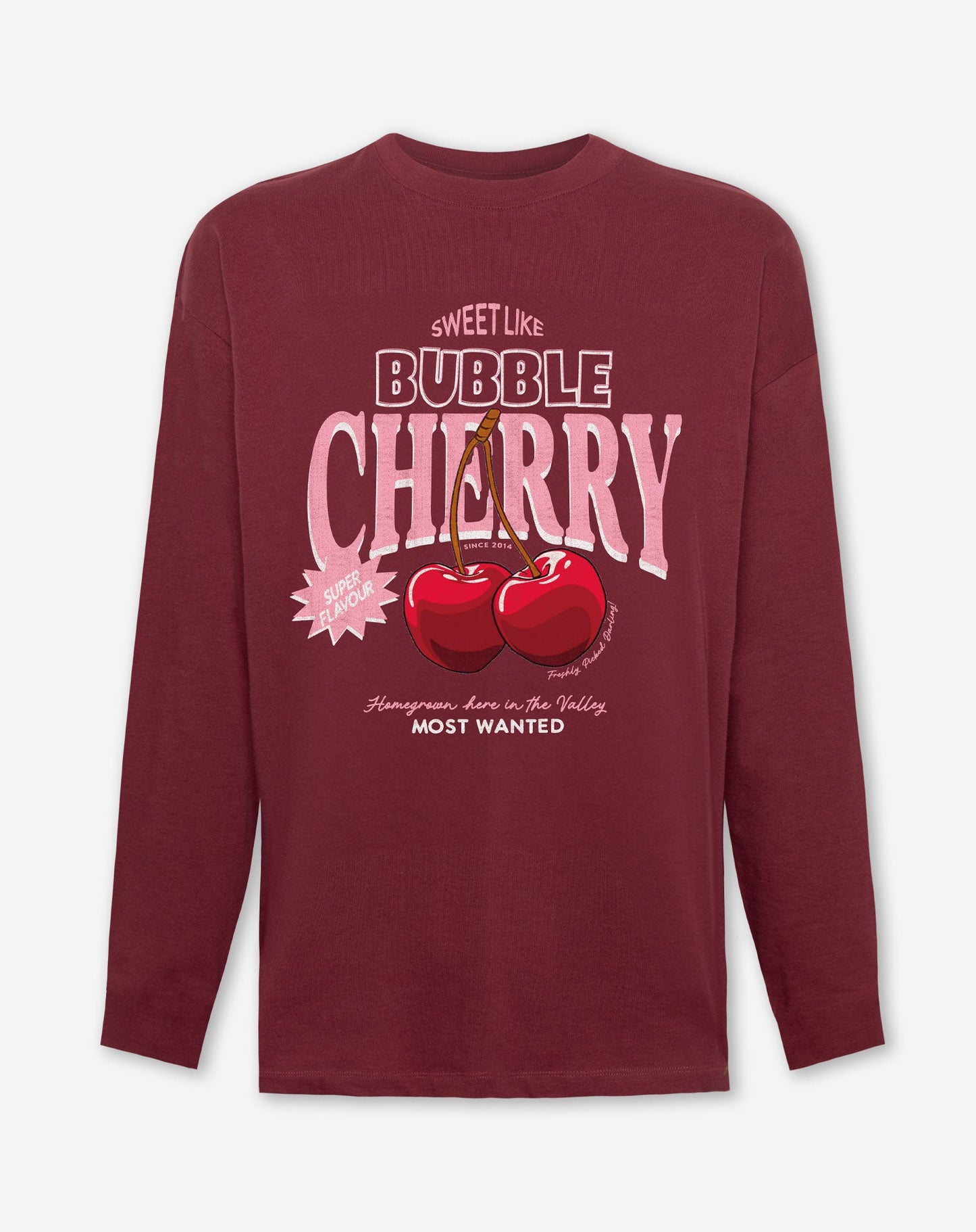 CHERRY LONG SLEEVE TEE BURGUNDY