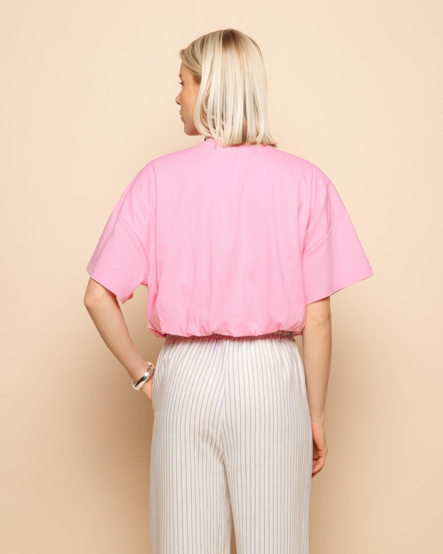 CROPPED BUBBLE HEM TEE ROZE