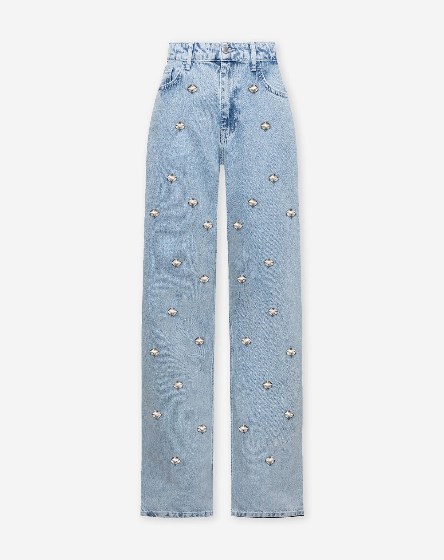 SHELL STUD STRAIGHT LEG JEANS LICHTBLAUW