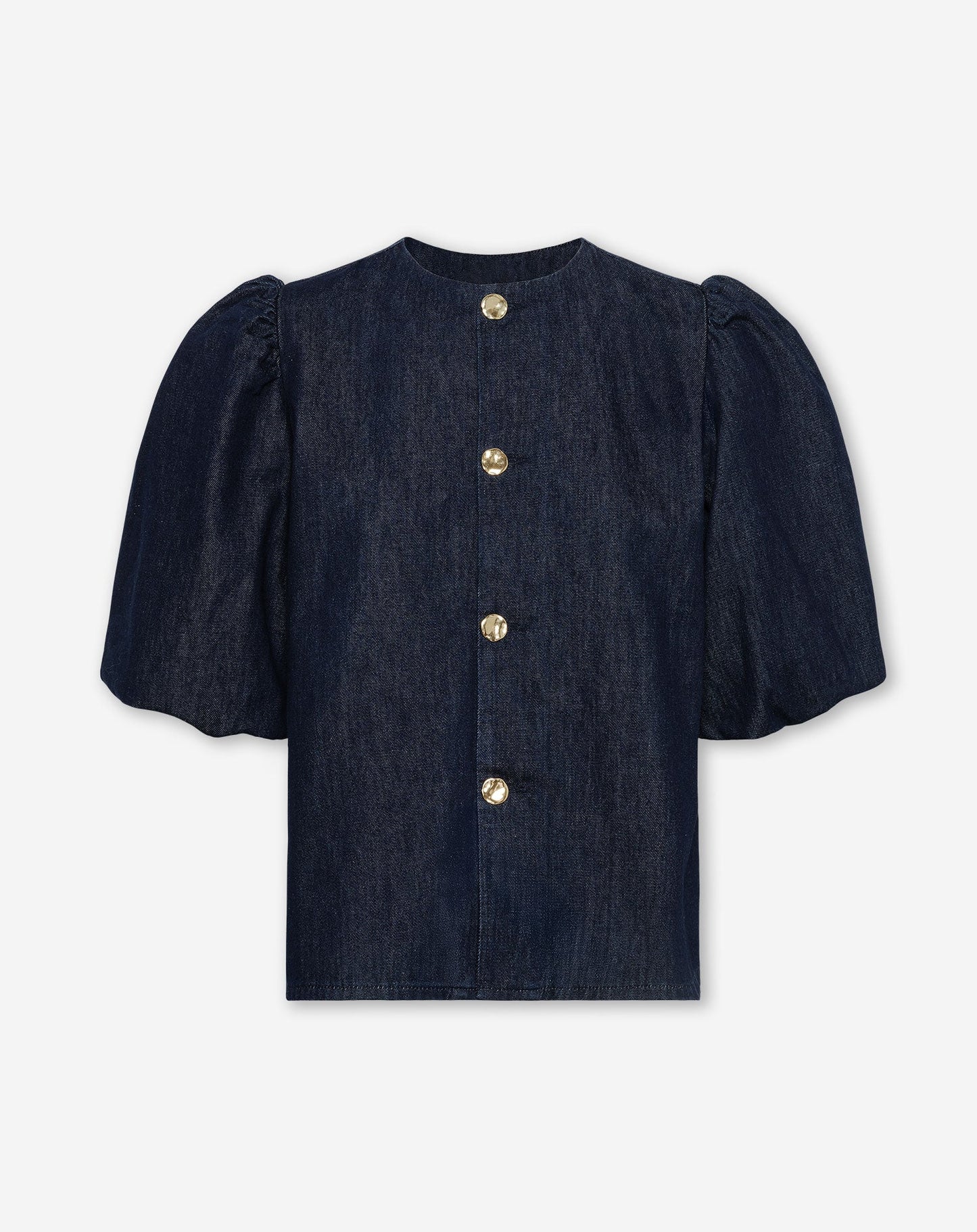 DENIM PUFF SLEEVE BLOUSE DONKERBLAUW