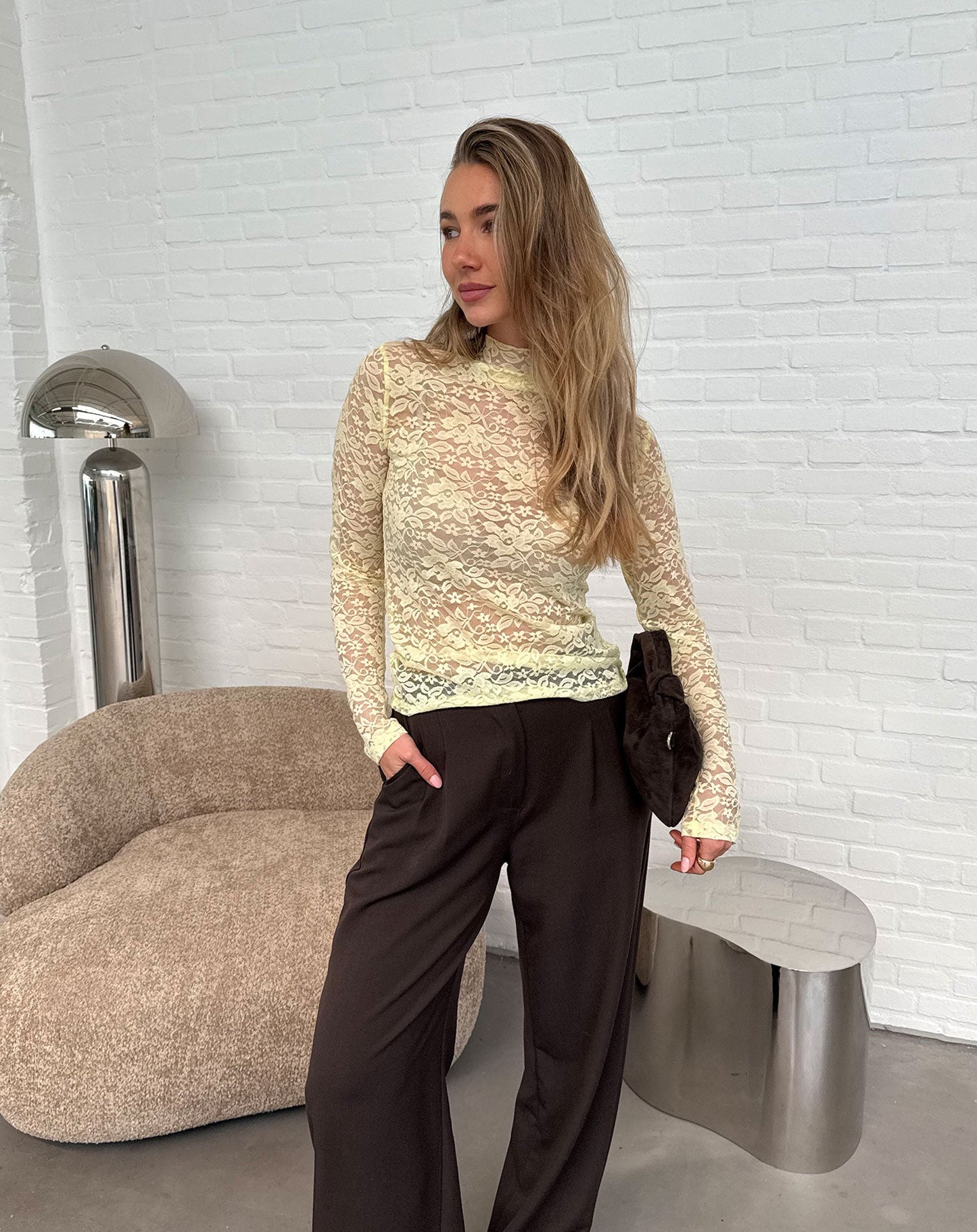 MADDIE LACE TOP GEEL