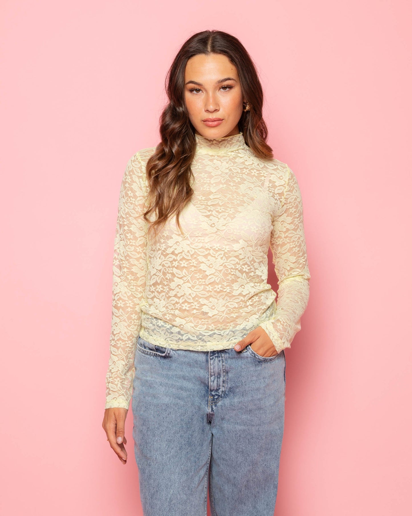 MADDIE LACE TOP GEEL