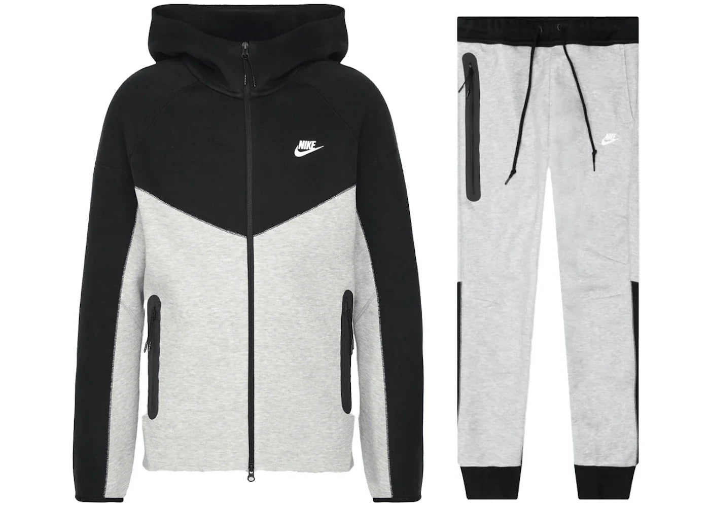 Nike Sportswear Tech Fleece Windrunner Set mit durchgehendem Reißverschluss und Jogginghose, Dunkelgrau Heather/Schwarz/Weiß | 1 + 1 gratis