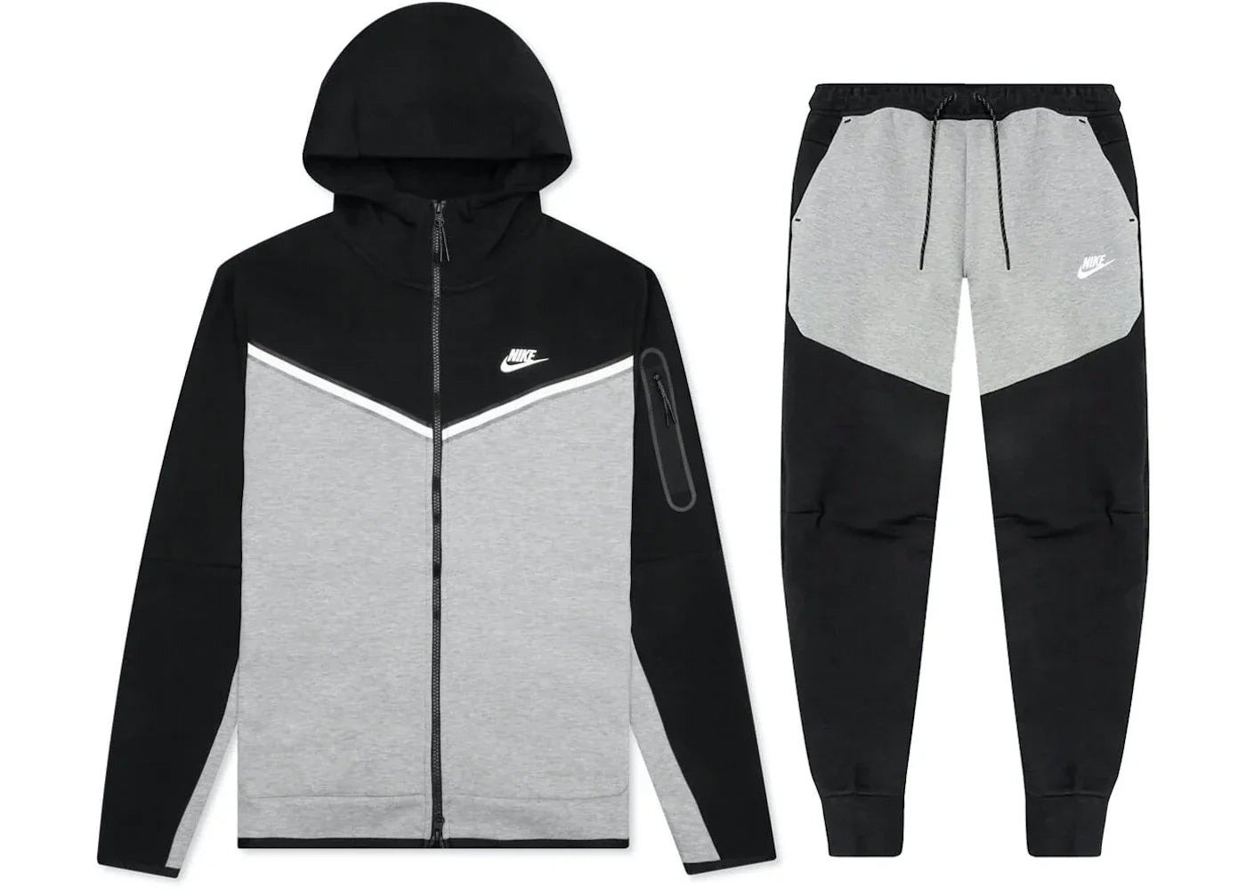 Nike Sportswear Tech Fleece-Set mit durchgehendem Reißverschluss und Jogginghose Schwarz/Dunkelgrau Heather/Weiß | 1 + 1 gratis