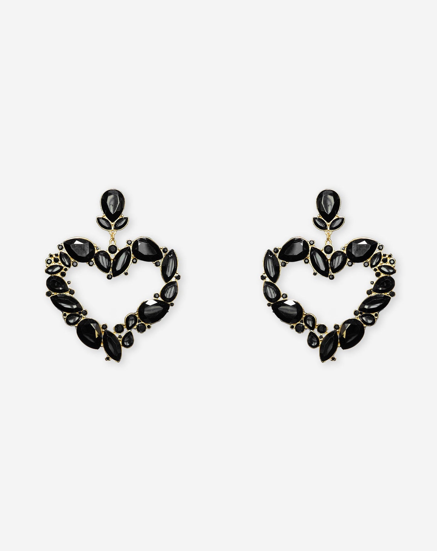BIG HEART STRASS EARRINGS ZWART