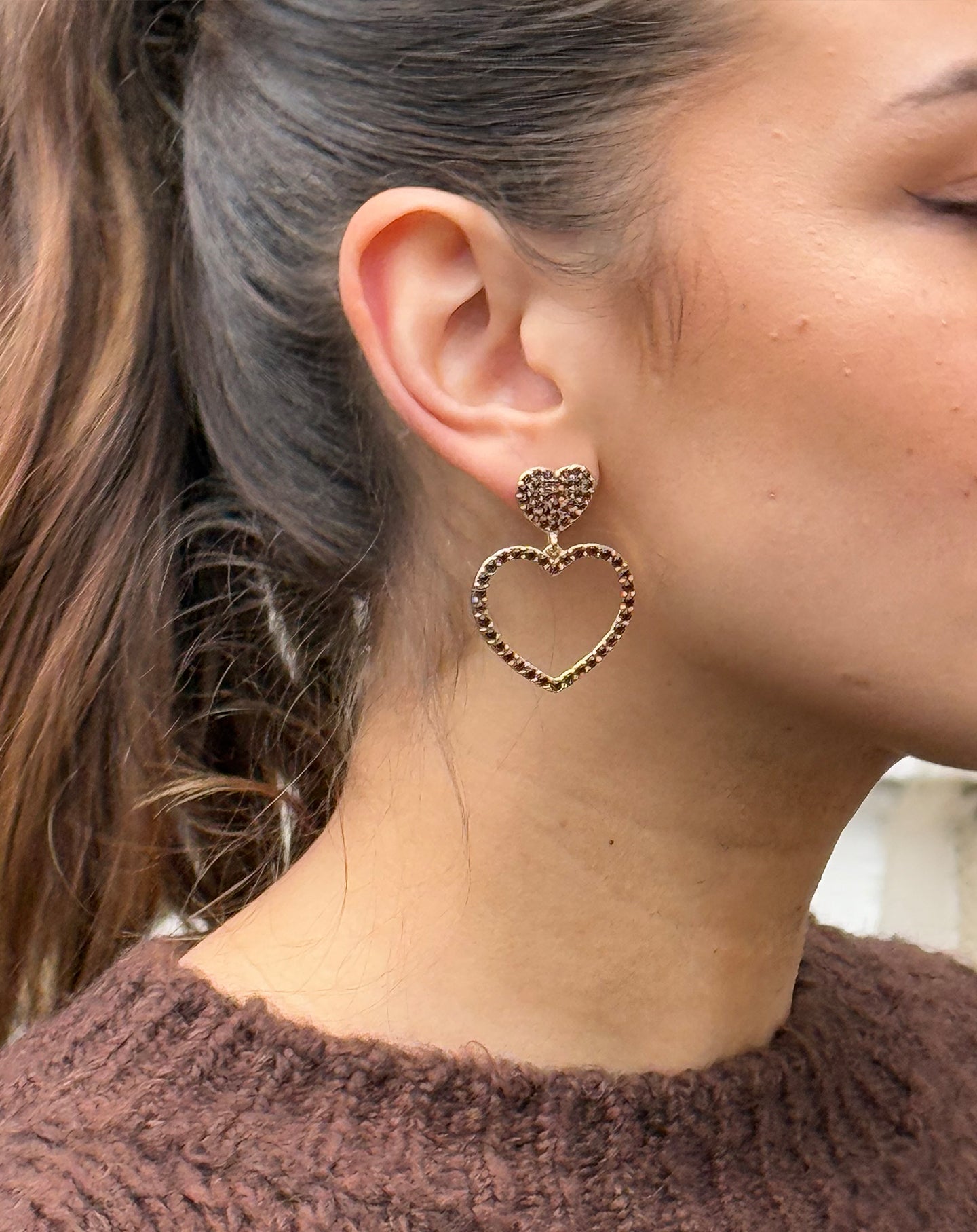 DIAMOND HEARTS EARRINGS BORDEAUX