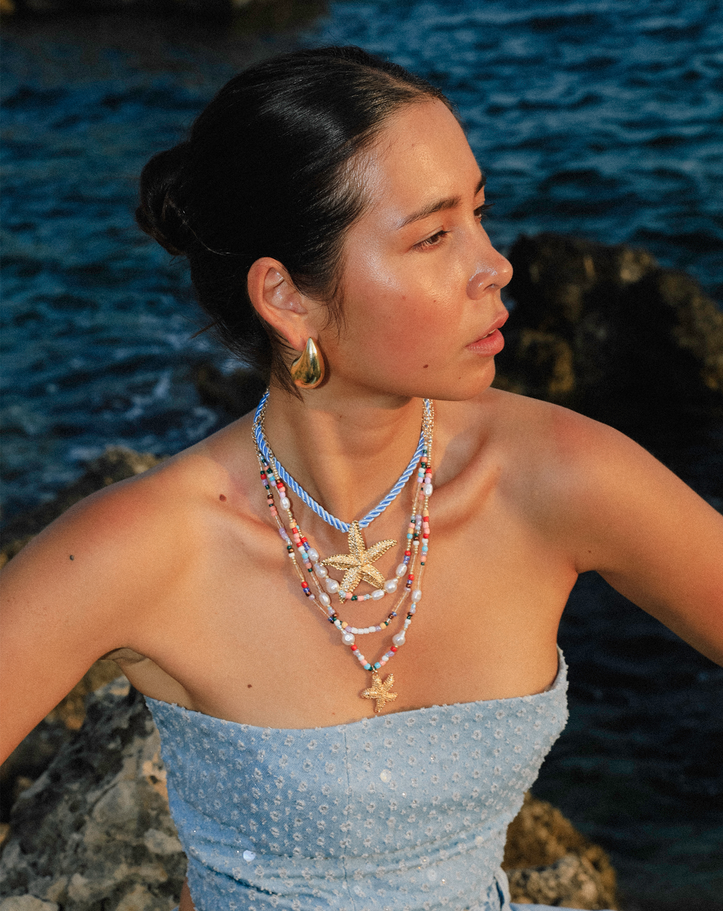 STARFISH CORD NECKLACE LICHTBLAUW