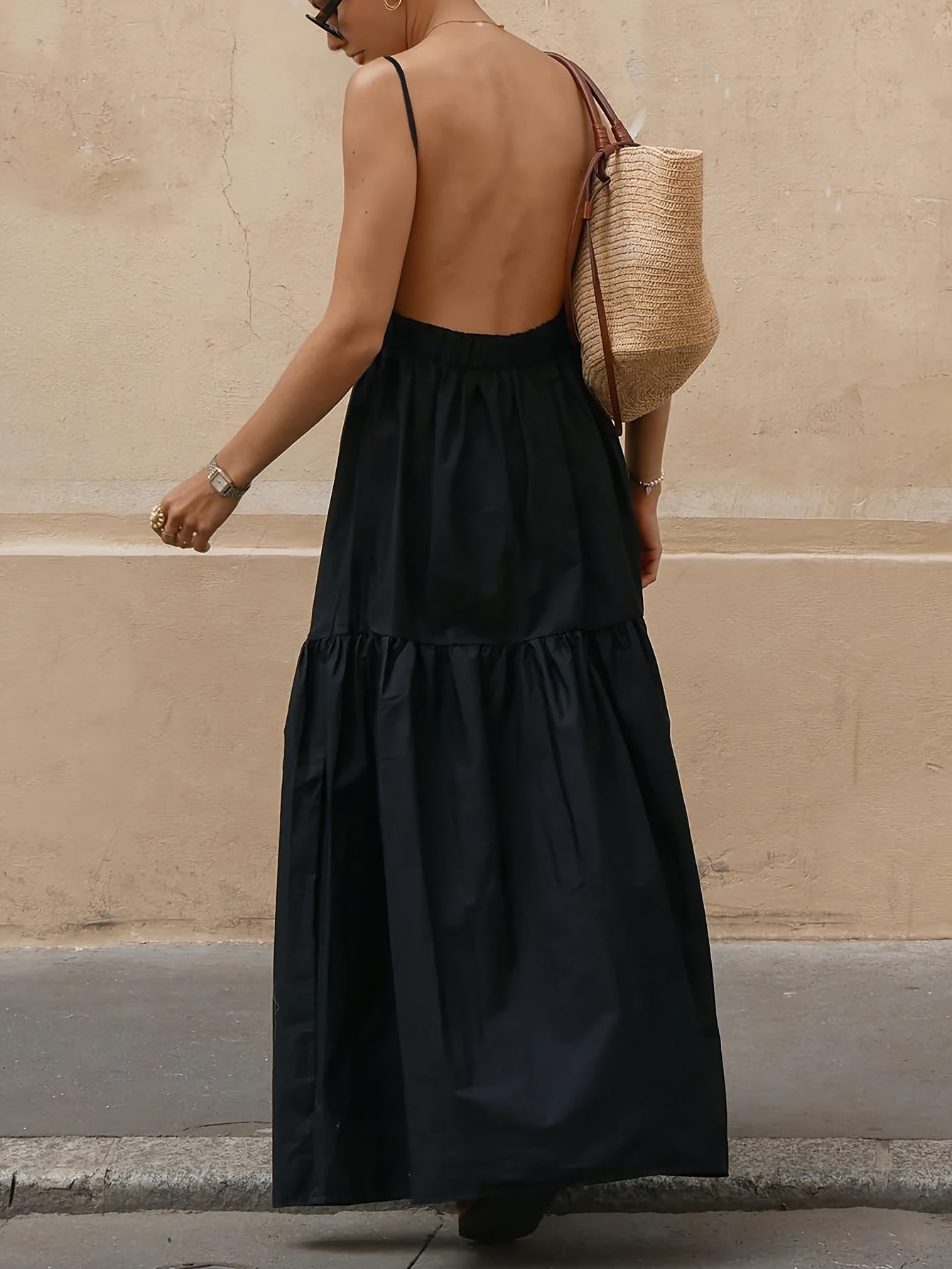 Senna | Elegante Zwarte Open-Rug Maxi Jurk voor de Zomer
