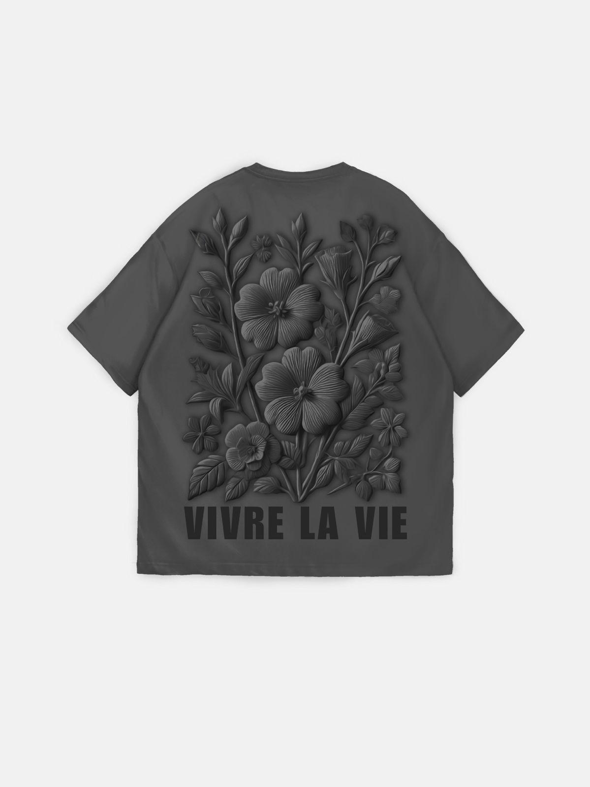 Übergroßes „Vivre la Vie“-T-Shirt – Anthrazit