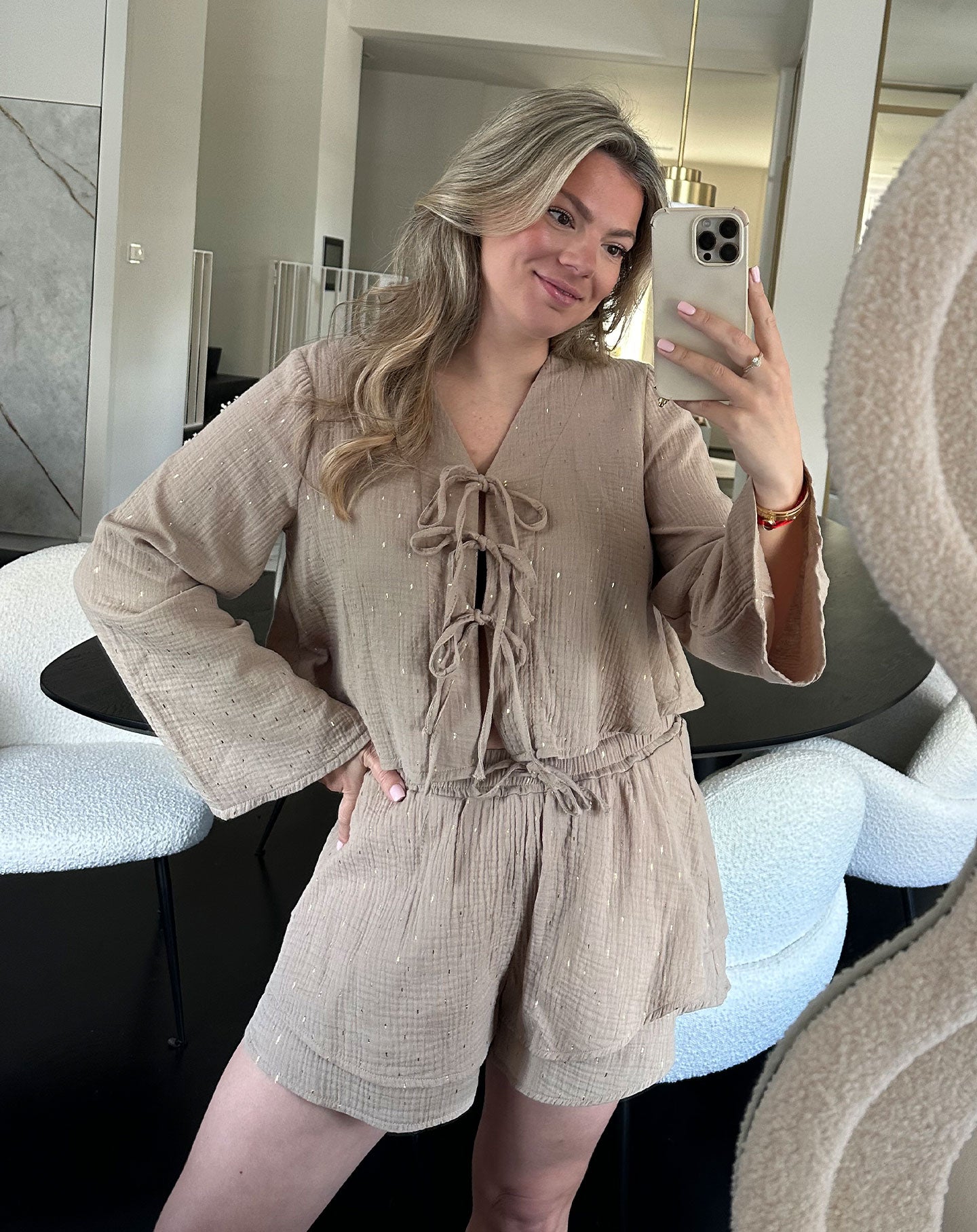 TARA MOUSSELINE FOIL SHORTS TAUPE