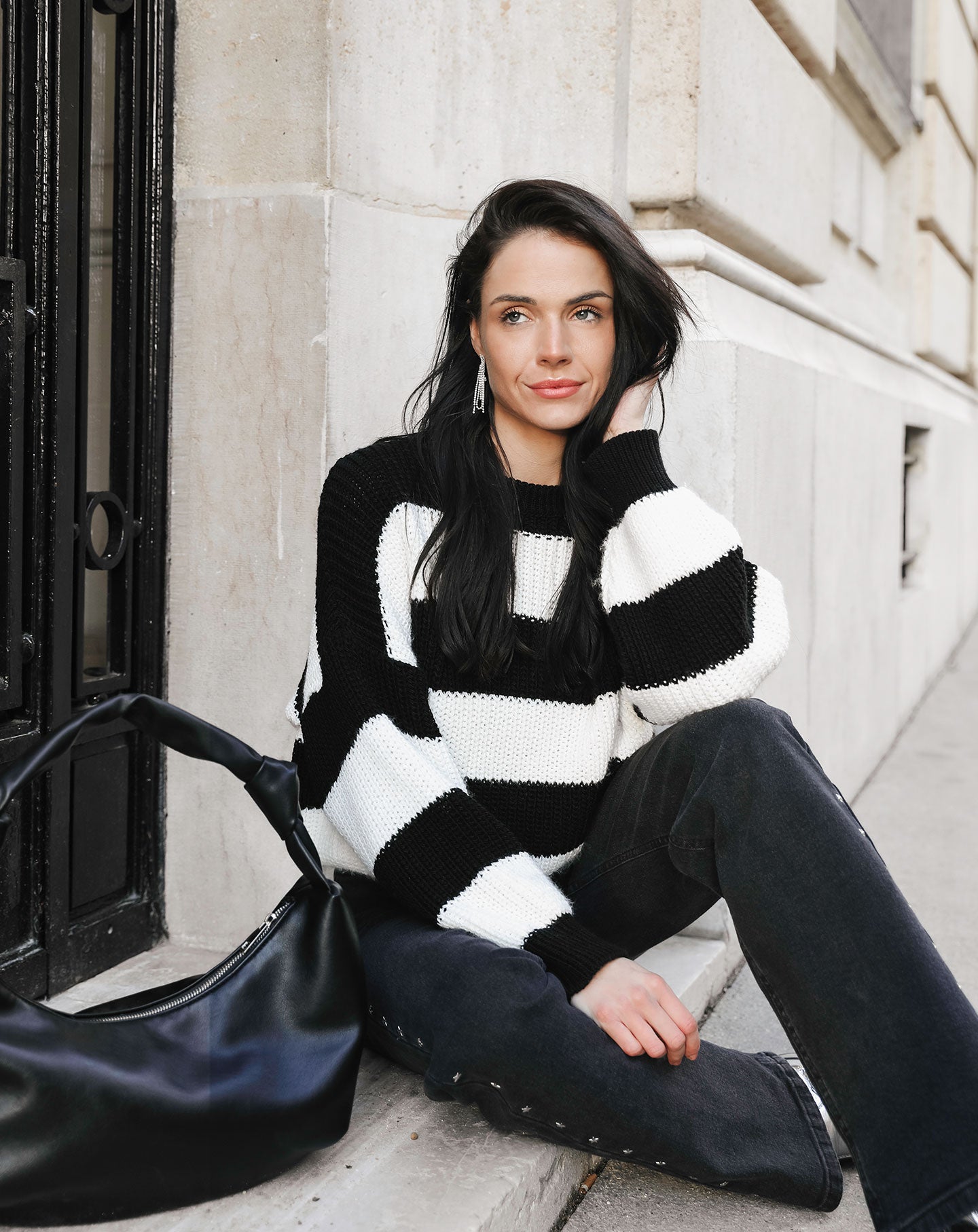 BOXY STRIPE KNIT ZWART