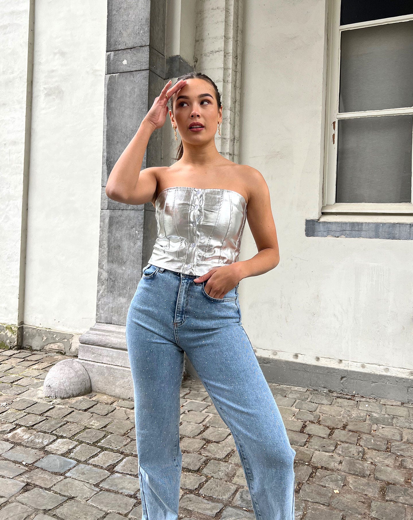 SMALL DIAMOND BOOTCUT JEANS BLAUW
